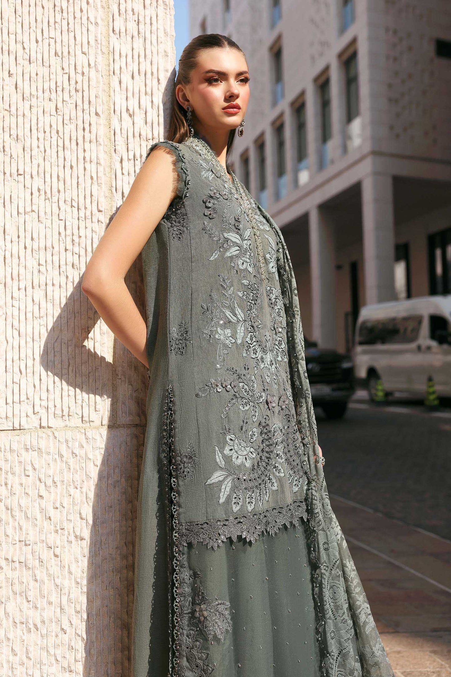 D-2603-B | 3 Piece Unstitched Embroidered Lawn Karandi Suit | MARIA.B