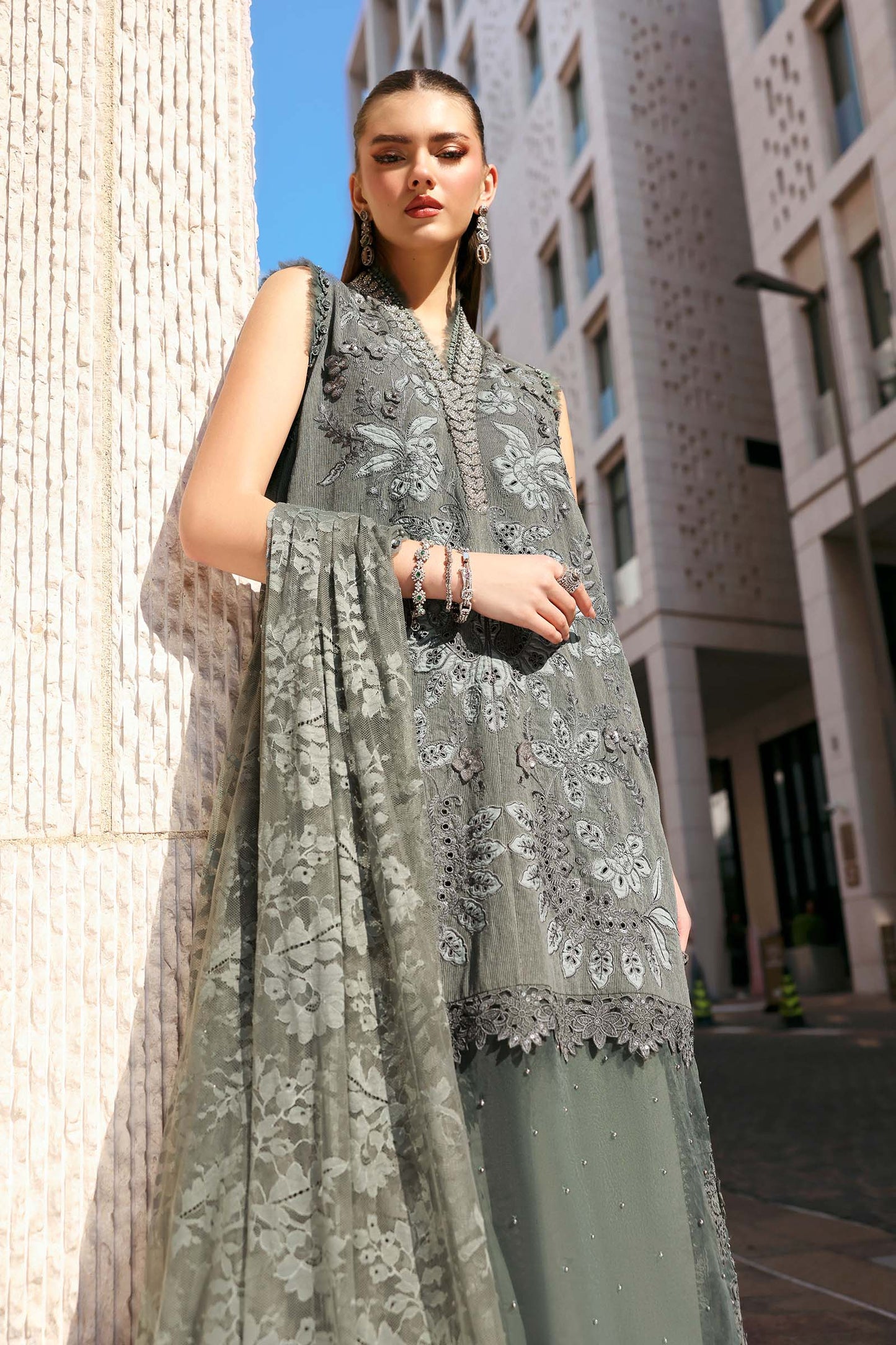 D-2603-B | 3 Piece Unstitched Embroidered Lawn Karandi Suit | MARIA.B