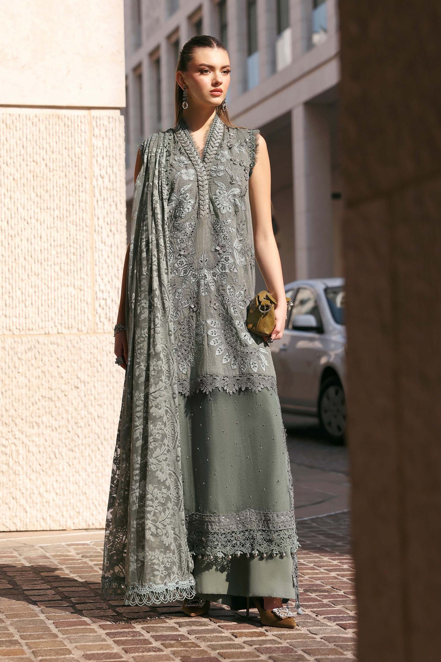 D-2603-B | 3 Piece Unstitched Embroidered Lawn Karandi Suit | MARIA.B