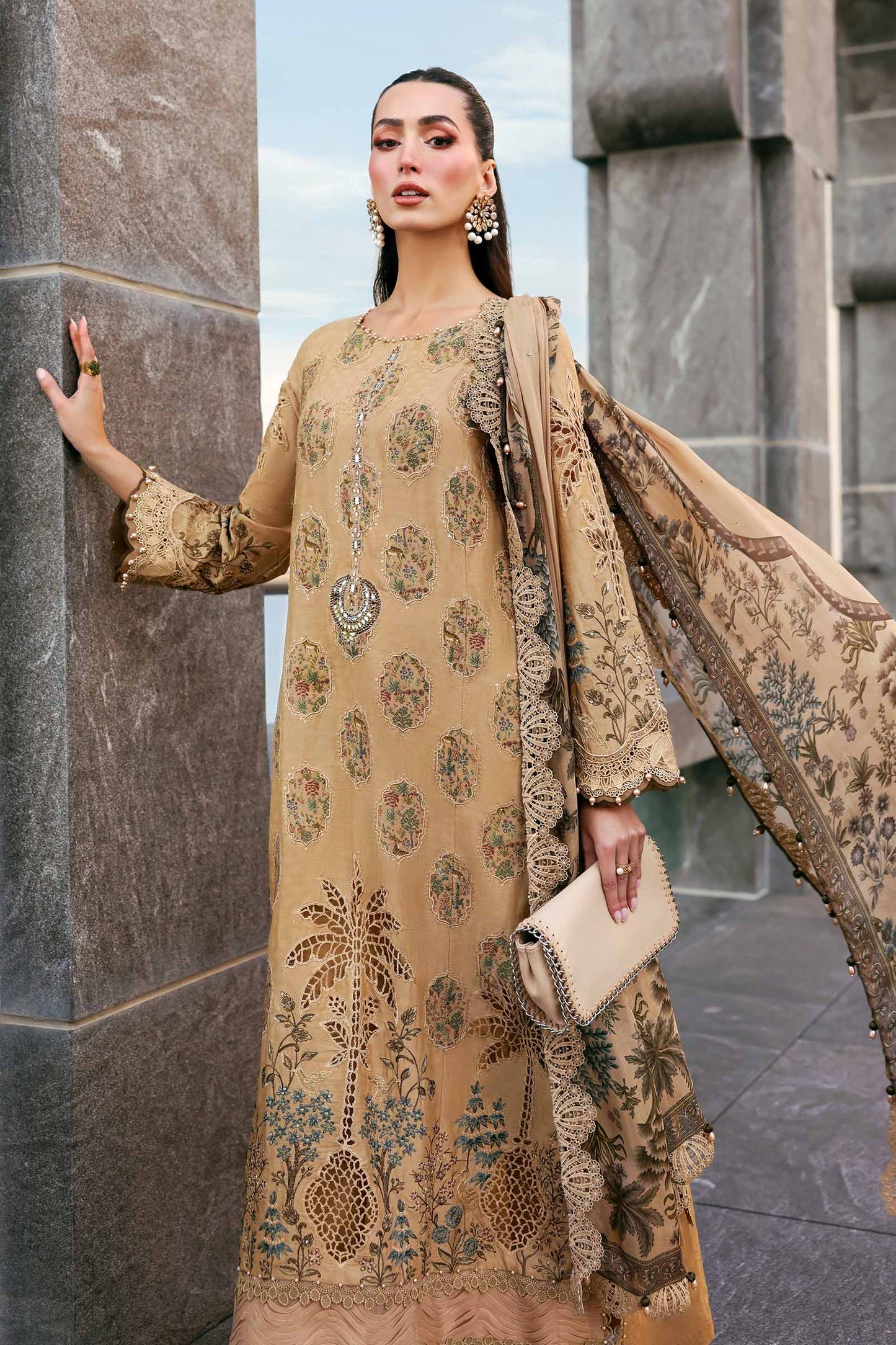 D-2605-A |3 Piece Unstitched Embroidered Jacquard Lawn Suit | MARIA.B