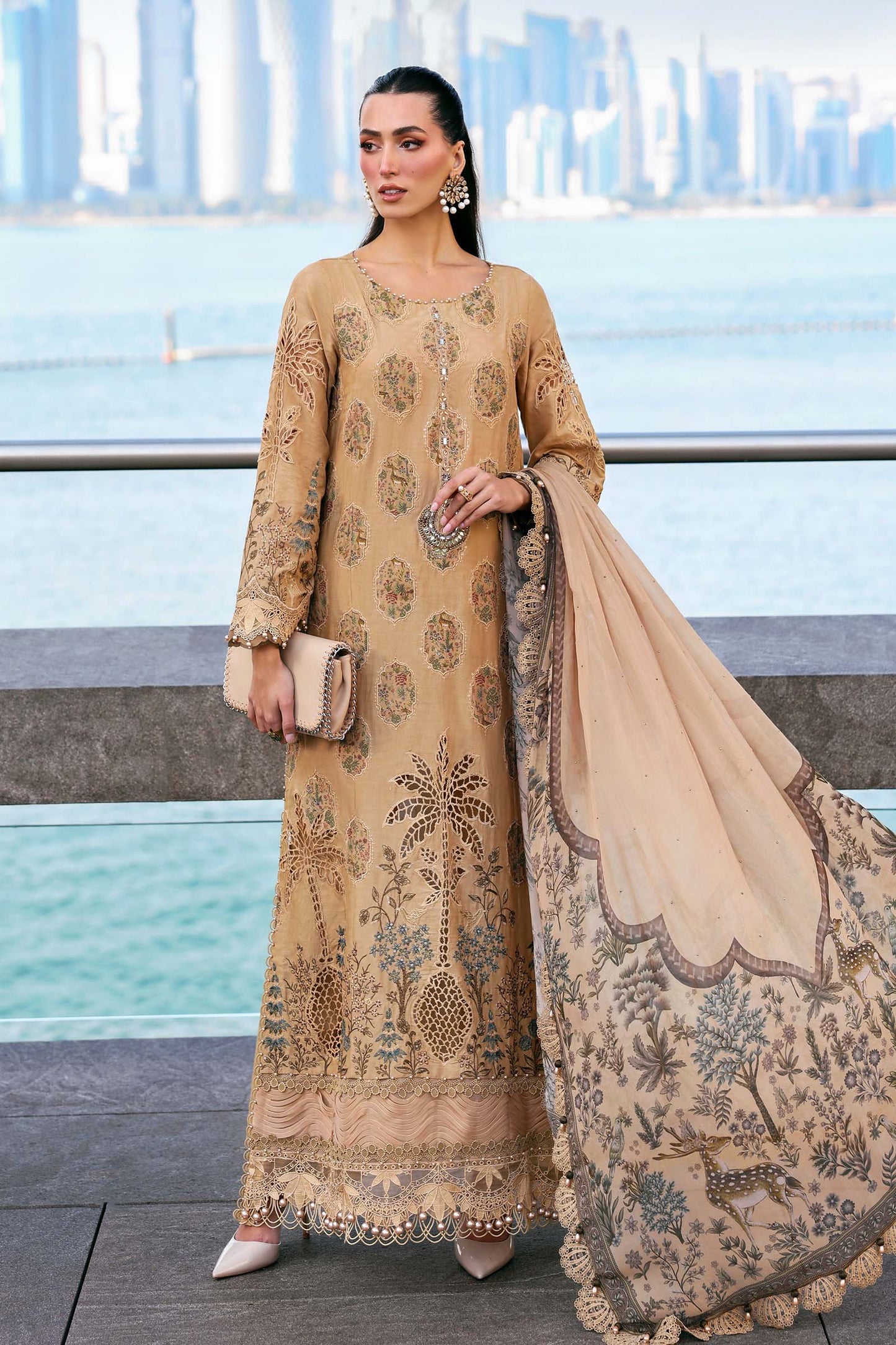 D-2605-A |3 Piece Unstitched Embroidered Jacquard Lawn Suit | MARIA.B