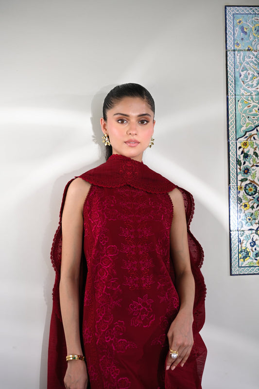 CRIMSON LUXURY PRINTED EMBROIDERED LAWN SET (NEL-25612) | ZAIB