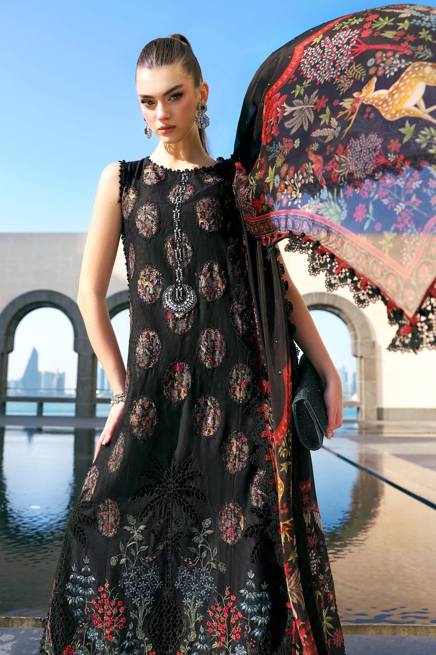 D-2605-B |3 Piece Unstitched Embroidered Jacquard Lawn Suit | MARIA.B