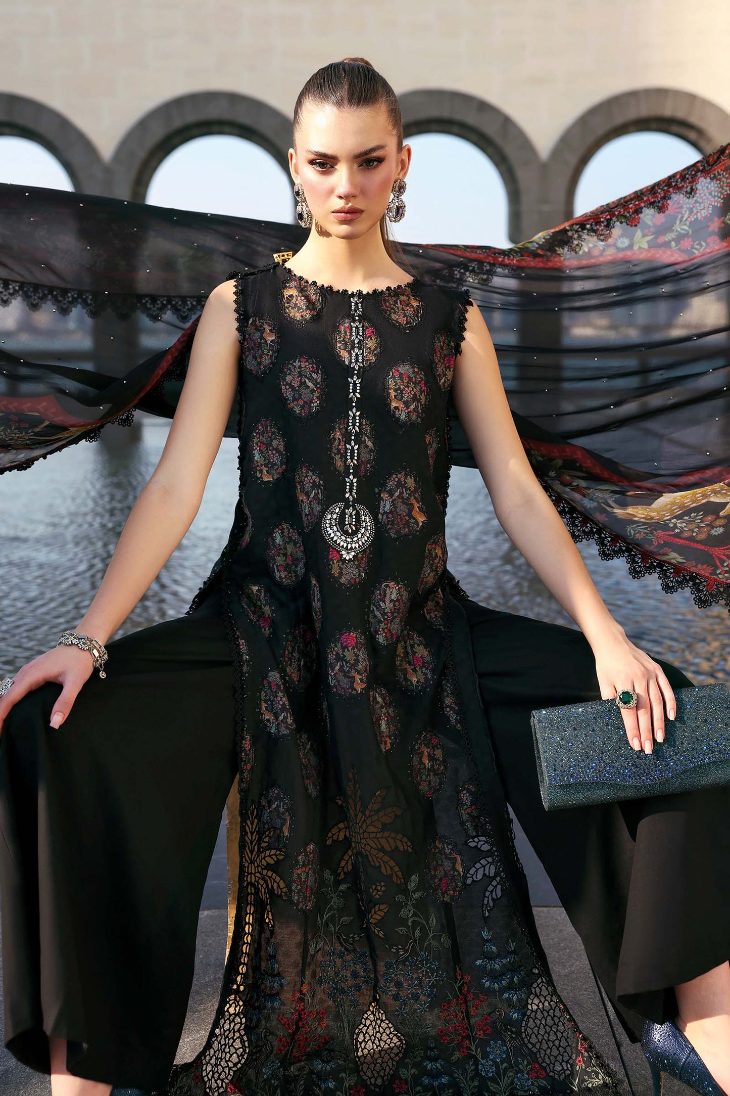 D-2605-B |3 Piece Unstitched Embroidered Jacquard Lawn Suit | MARIA.B