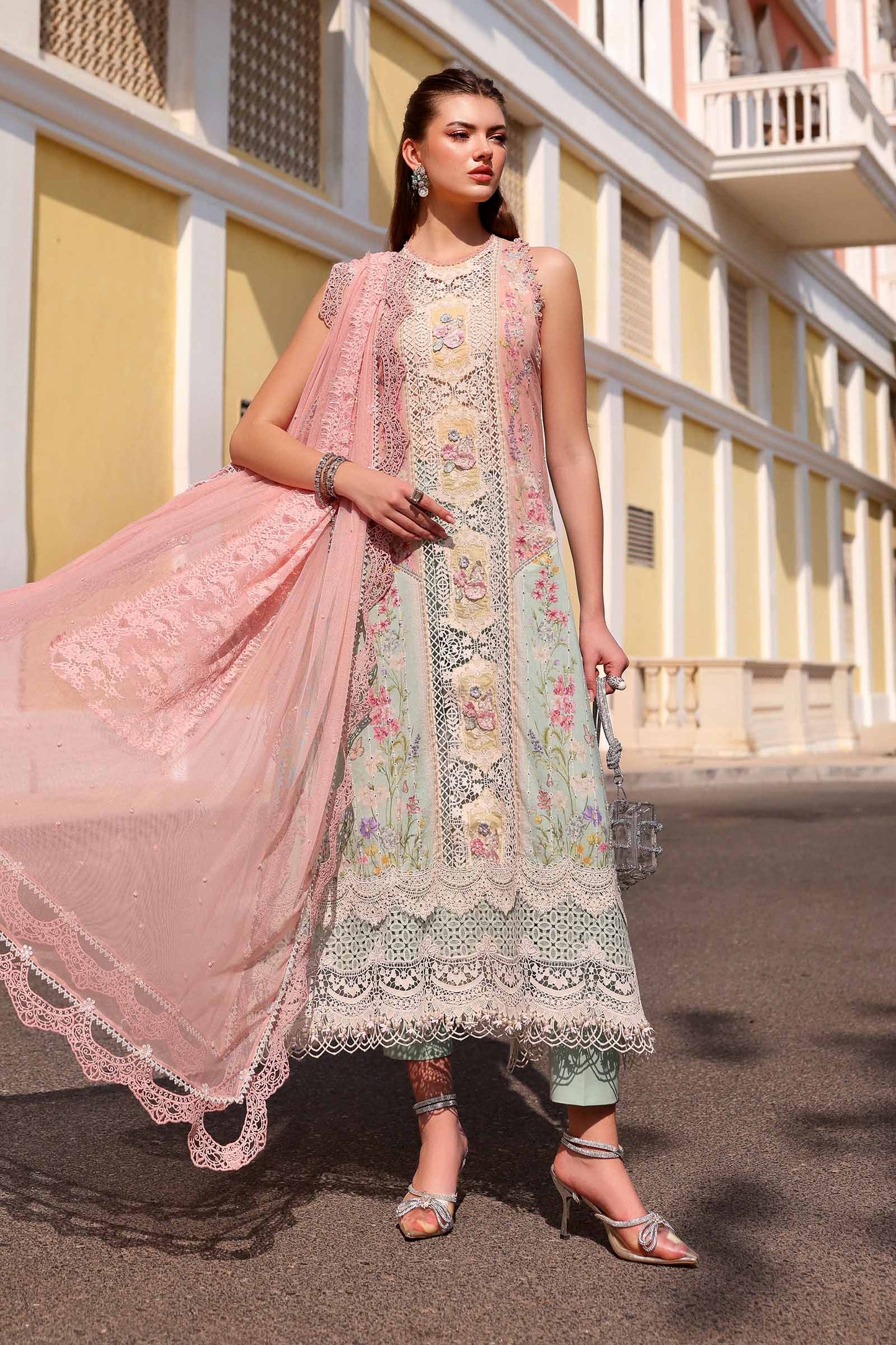 D-2606-A | 3 Piece Unstitched Embroidered Lawn Suit | MARIA.B