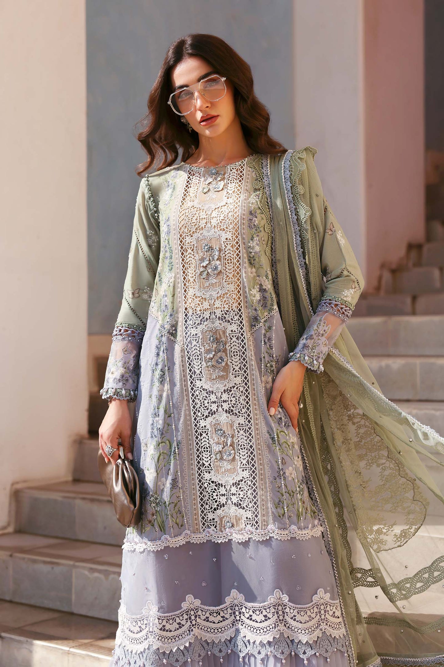 D-2606-B | 3 Piece Unstitched Embroidered Lawn Suit | MARIA.B