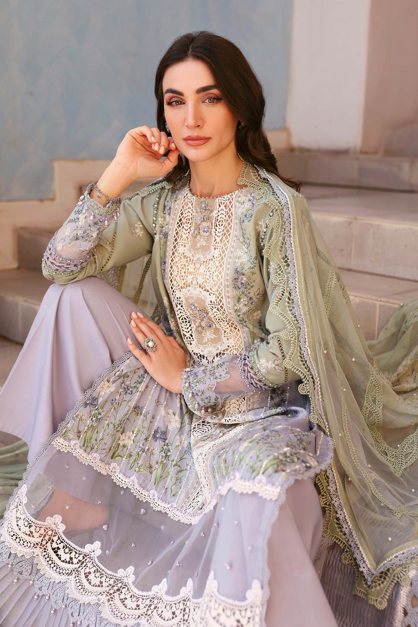 D-2606-B | 3 Piece Unstitched Embroidered Lawn Suit | MARIA.B