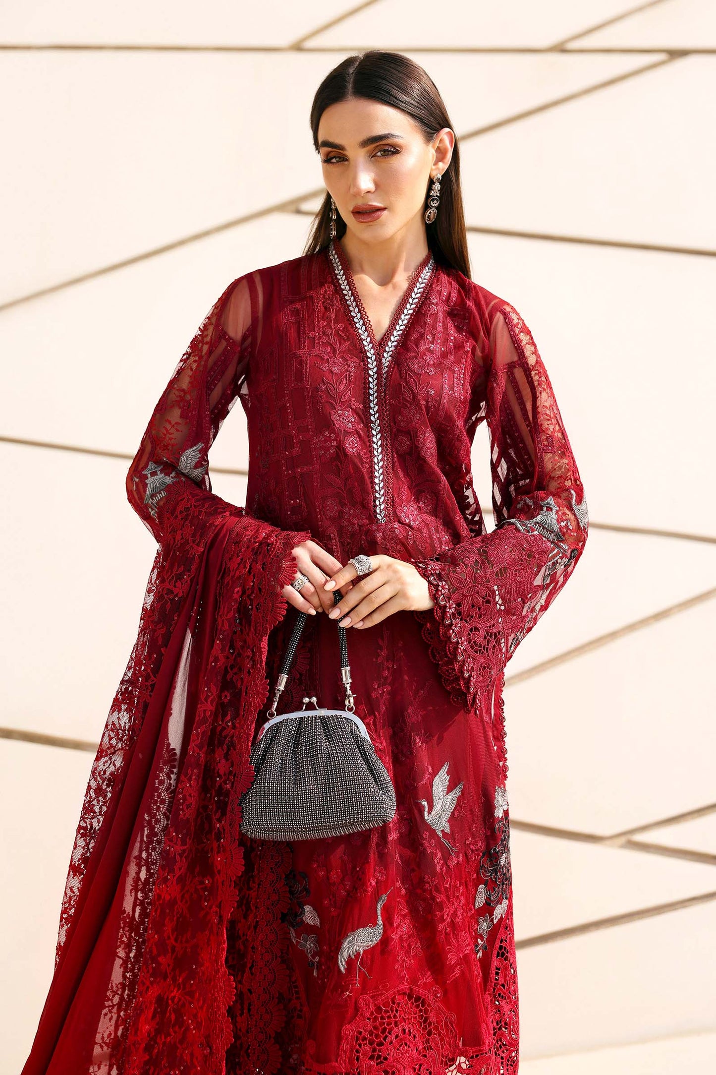 D-2607-A | 3 Piece Unstitched Embroidered Net Suit | MARIA.B