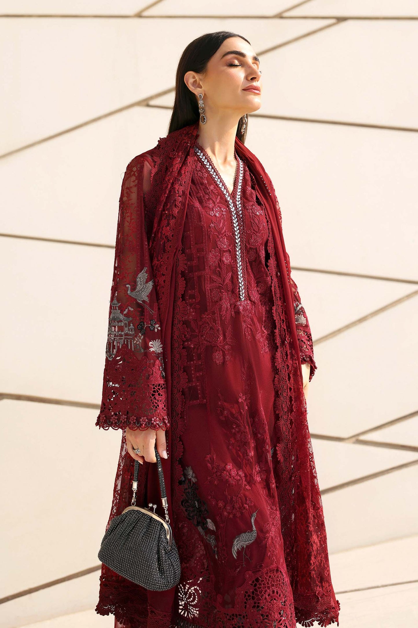 D-2607-A | 3 Piece Unstitched Embroidered Net Suit | MARIA.B