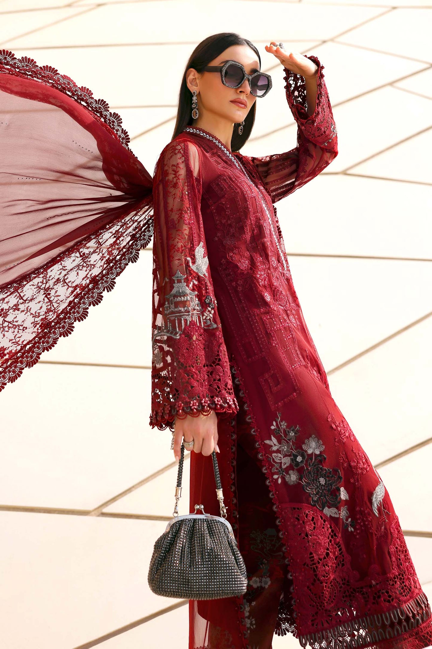 D-2607-A | 3 Piece Unstitched Embroidered Net Suit | MARIA.B
