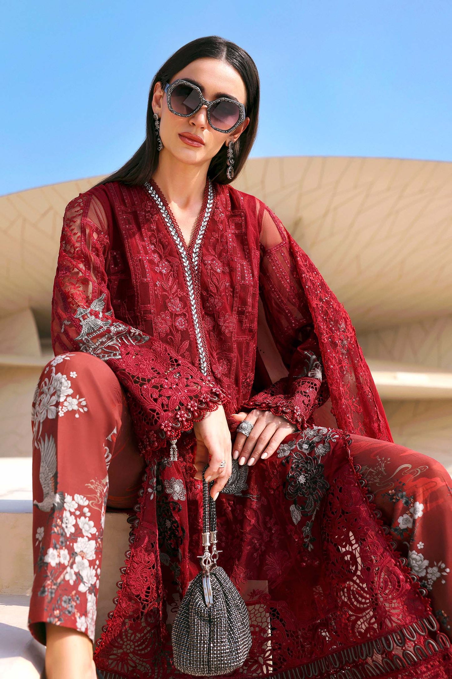 D-2607-A | 3 Piece Unstitched Embroidered Net Suit | MARIA.B