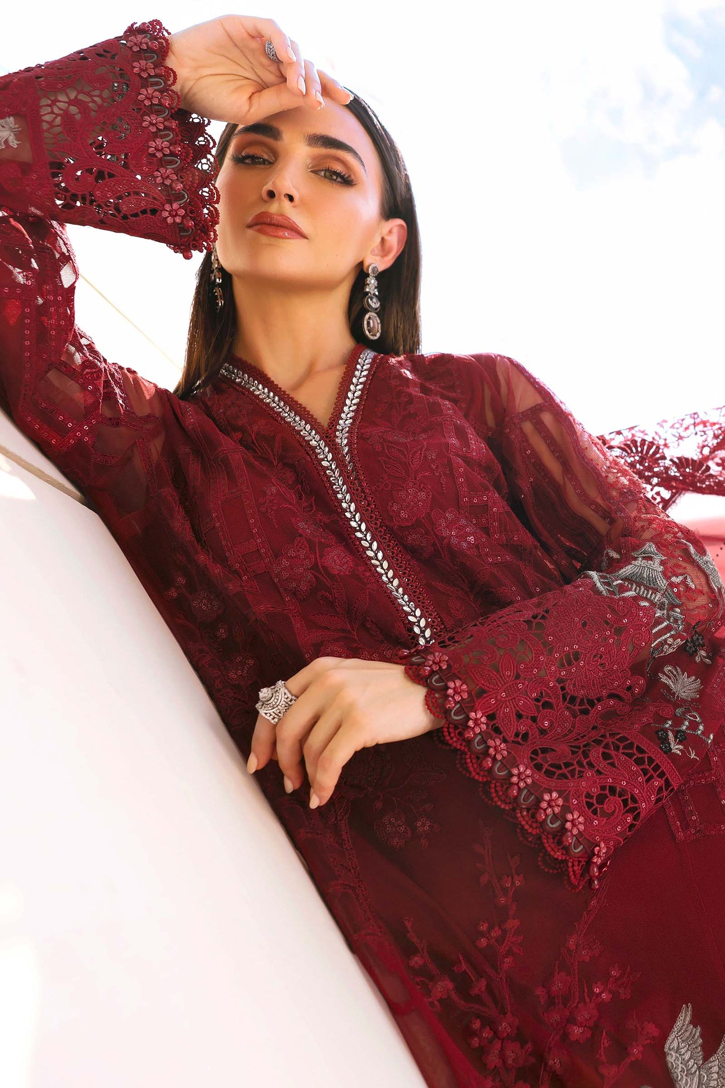 D-2607-A | 3 Piece Unstitched Embroidered Net Suit | MARIA.B