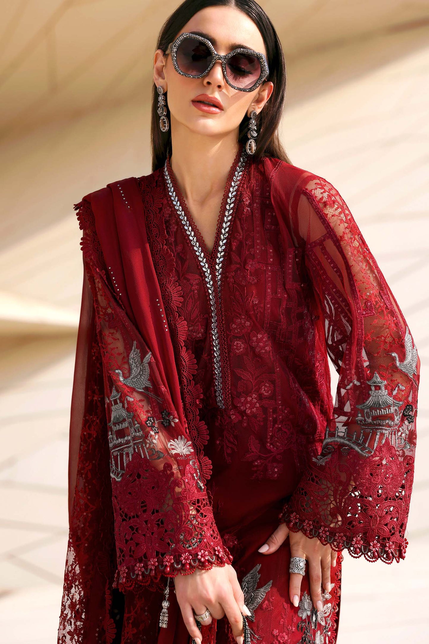D-2607-A | 3 Piece Unstitched Embroidered Net Suit | MARIA.B