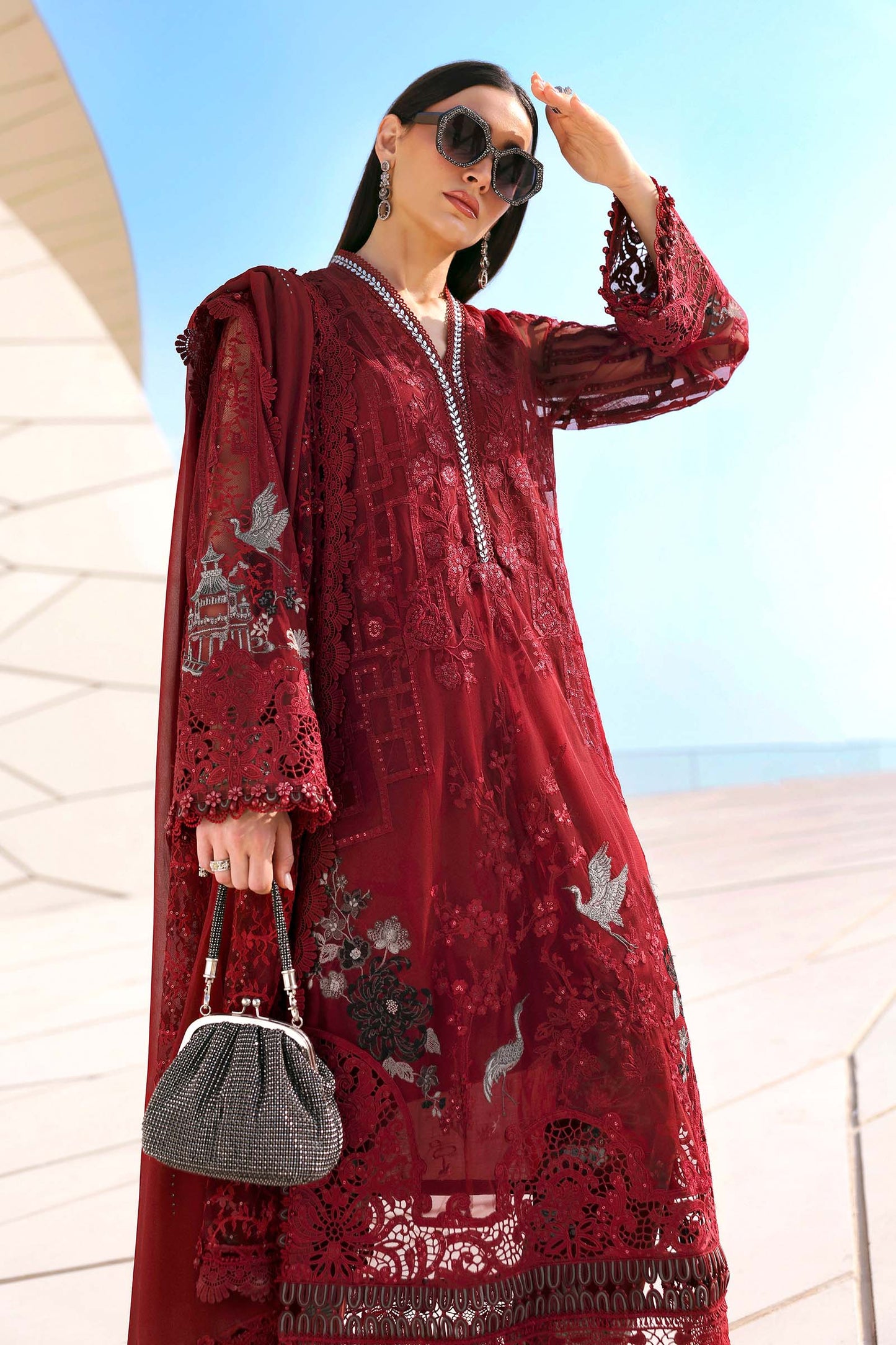 D-2607-A | 3 Piece Unstitched Embroidered Net Suit | MARIA.B