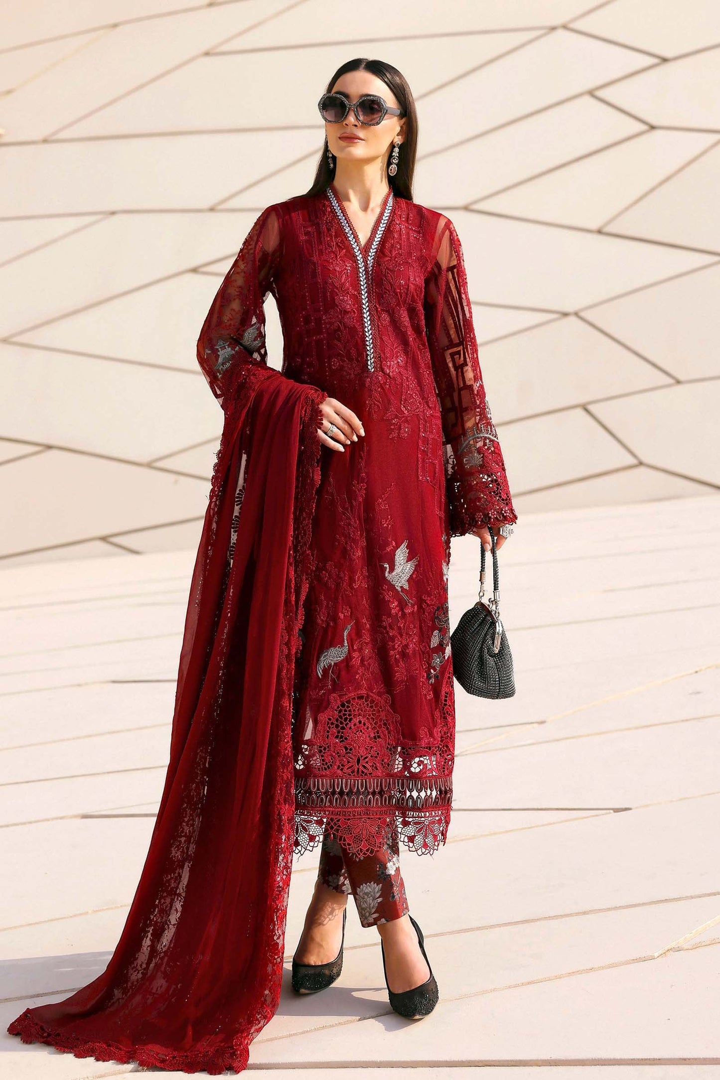 D-2607-A | 3 Piece Unstitched Embroidered Net Suit | MARIA.B