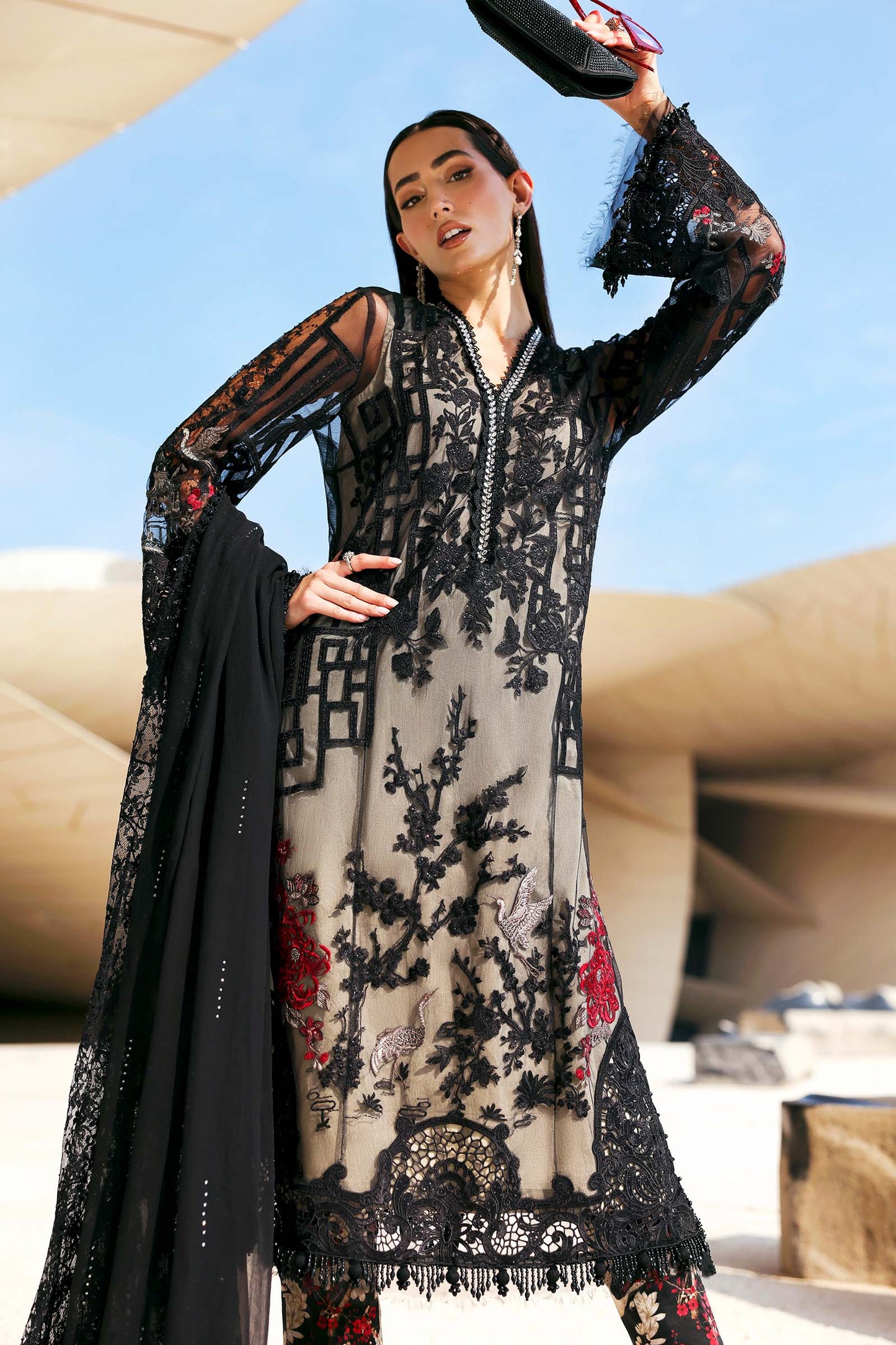 D-2607-B | 3 Piece Unstitched Embroidered Net Suit | MARIA.B