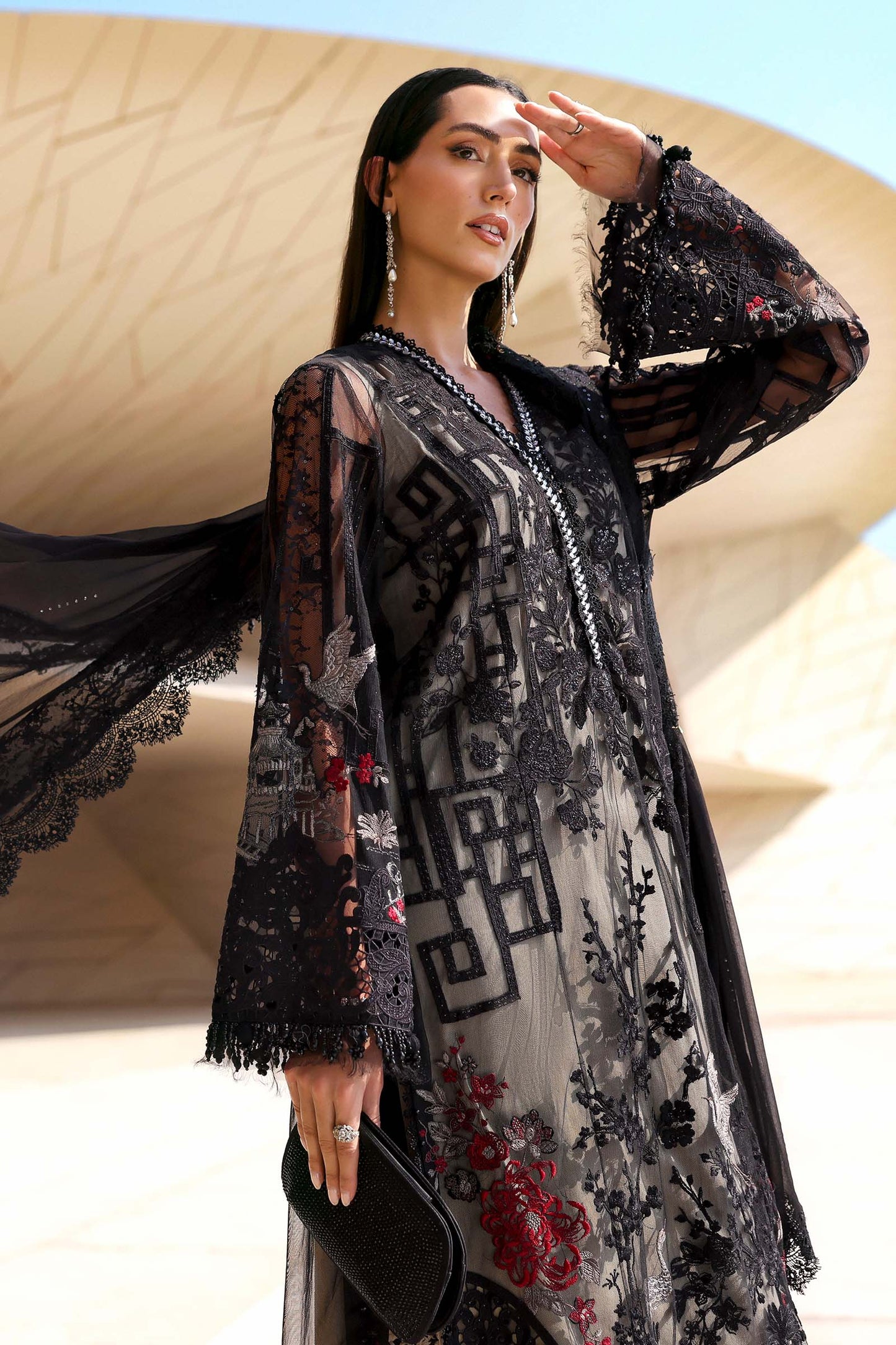 D-2607-B | 3 Piece Unstitched Embroidered Net Suit | MARIA.B