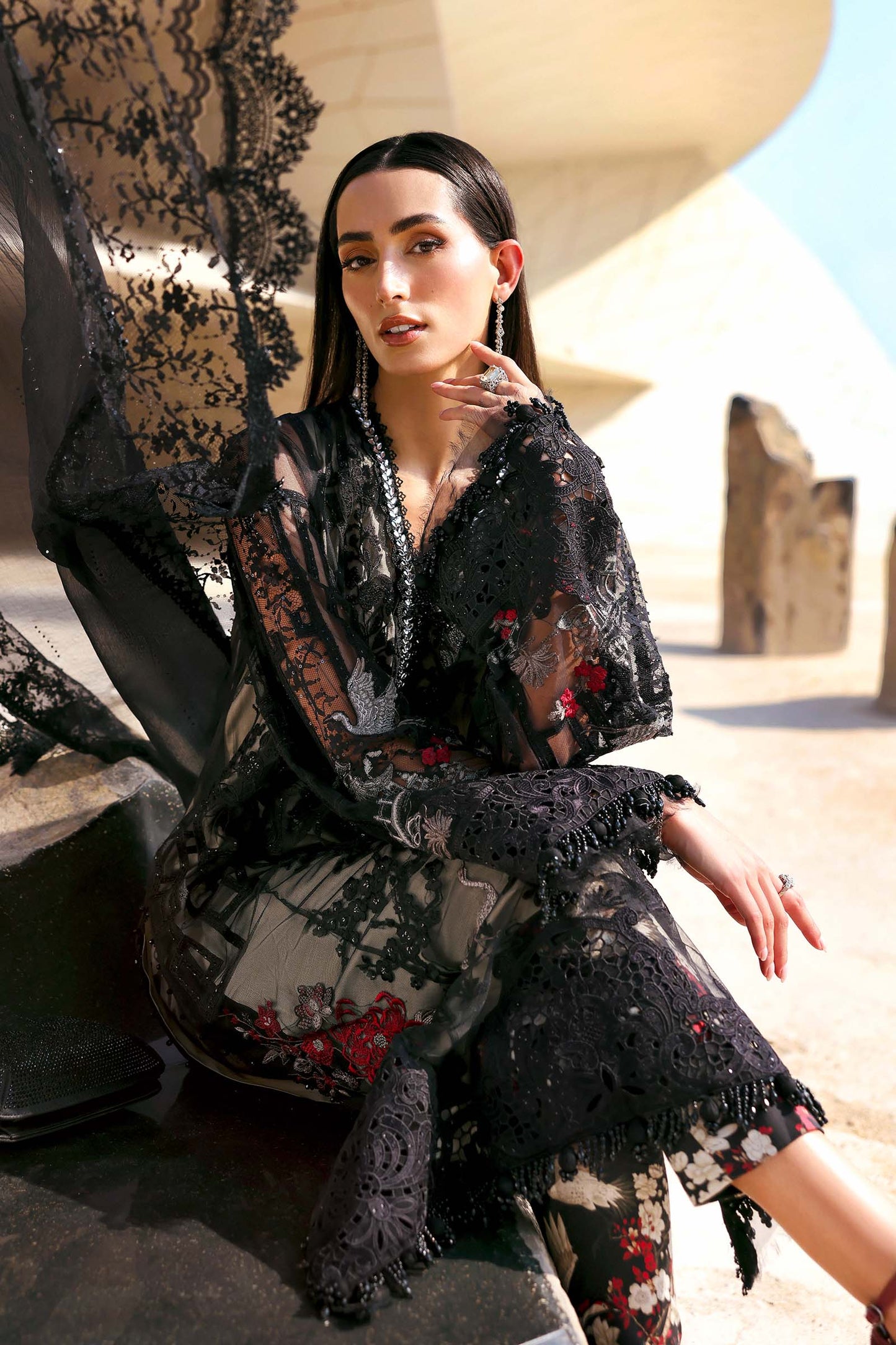 D-2607-B | 3 Piece Unstitched Embroidered Net Suit | MARIA.B