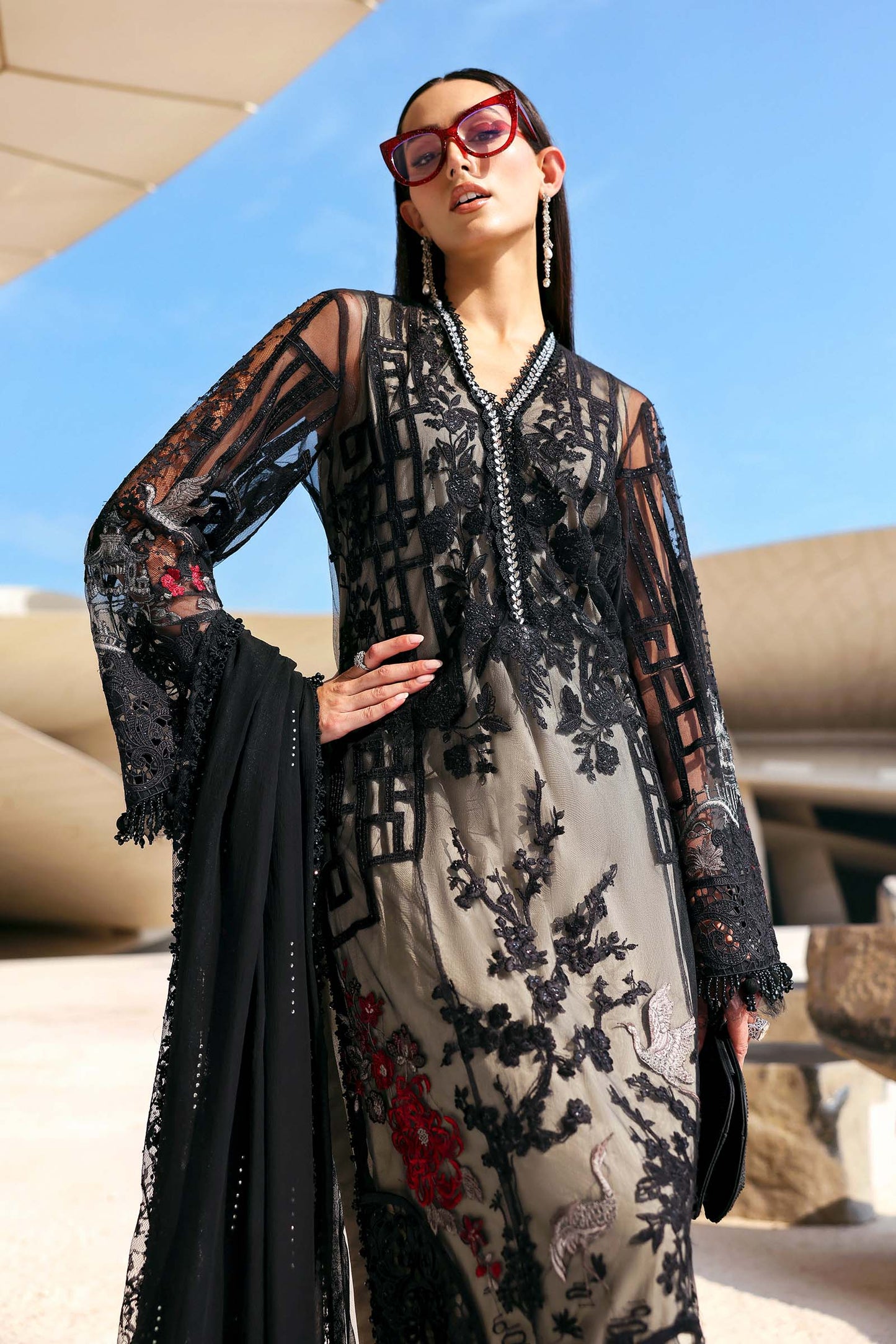 D-2607-B | 3 Piece Unstitched Embroidered Net Suit | MARIA.B