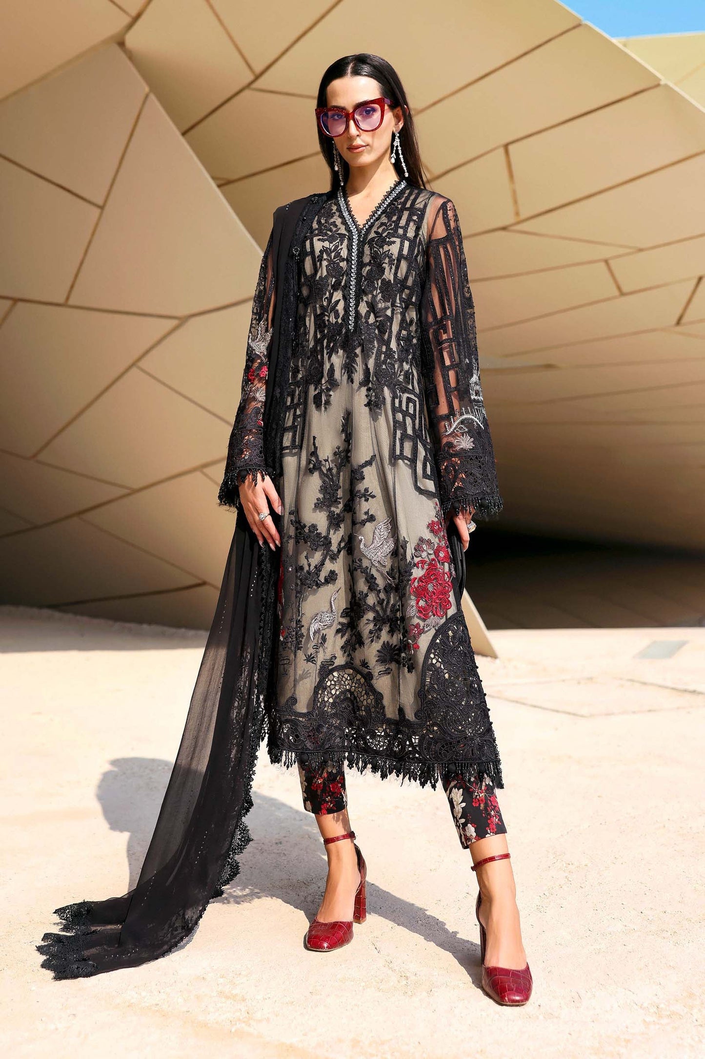 D-2607-B | 3 Piece Unstitched Embroidered Net Suit | MARIA.B