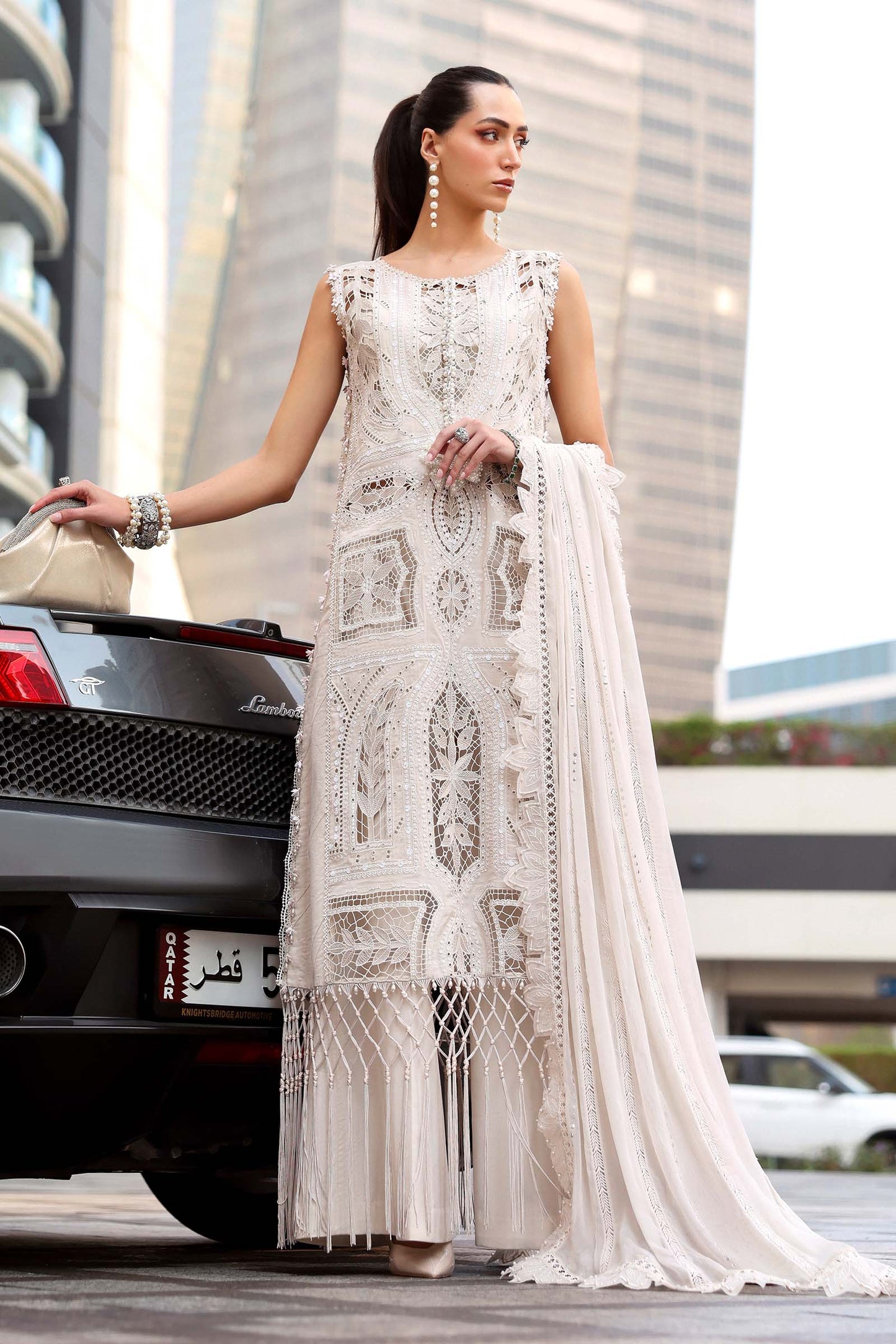 D-2608-A | 3 Piece Unstitched Embroidered Lawn Suit | MARIA.B
