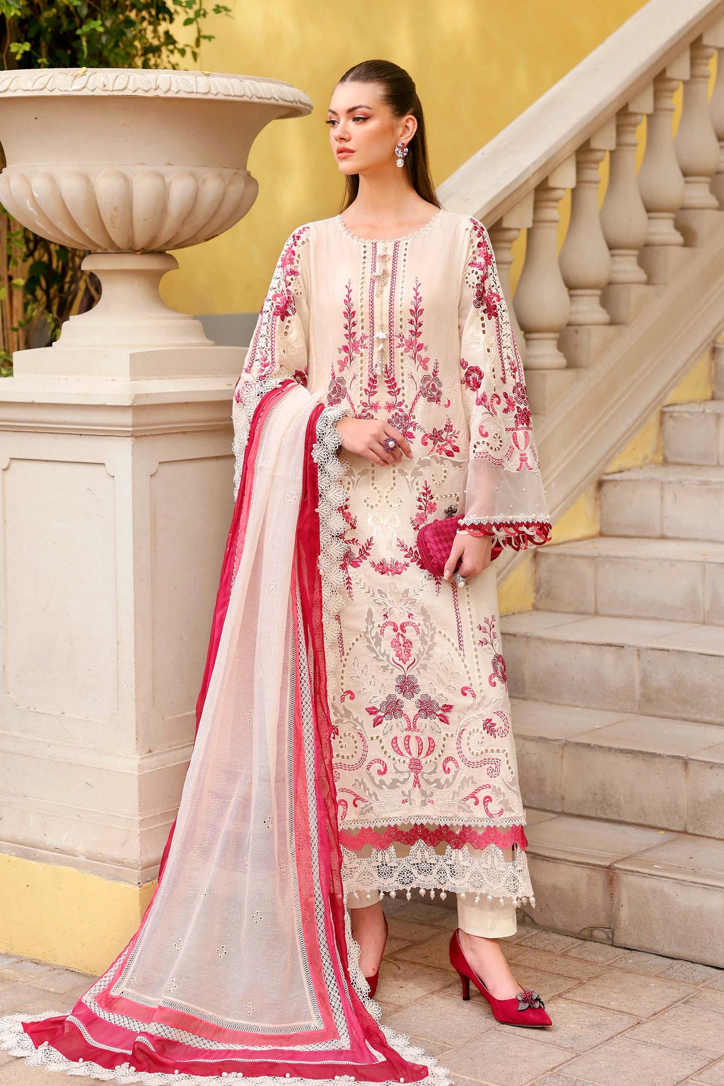 D-2609-A | 3 Piece Unstitched Embroidered Jacquard Lawn Suit | MARIA.B