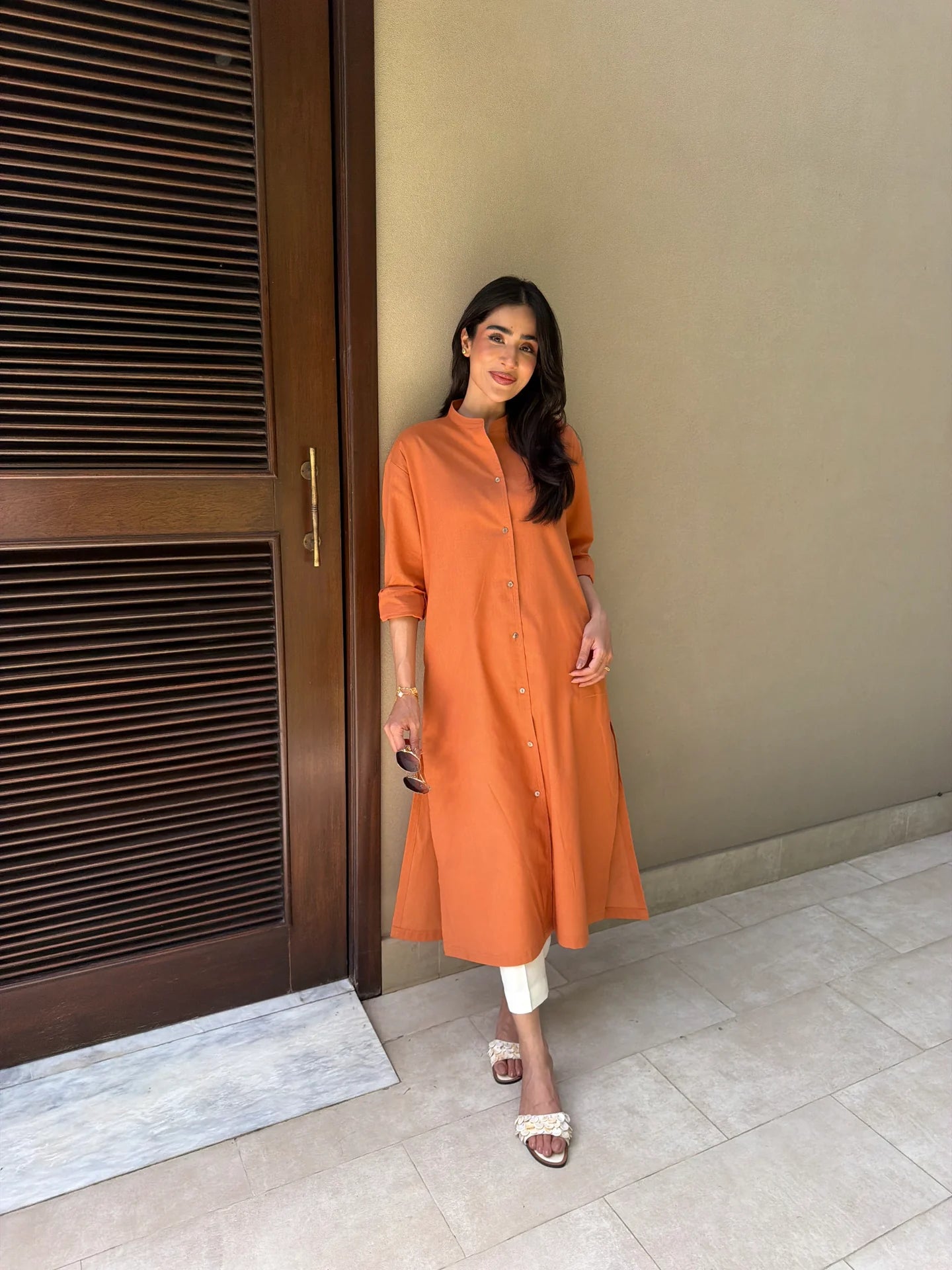 Oversized Linen Shirt Dress in Tangerine | Sak Atelier