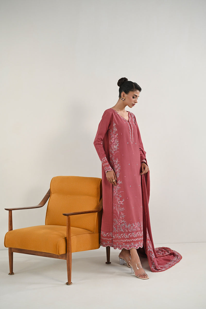 ROSEWOOD PINK LUXURY EMBROIDERED KARANDI SET (NEL-24628)| ZAIB