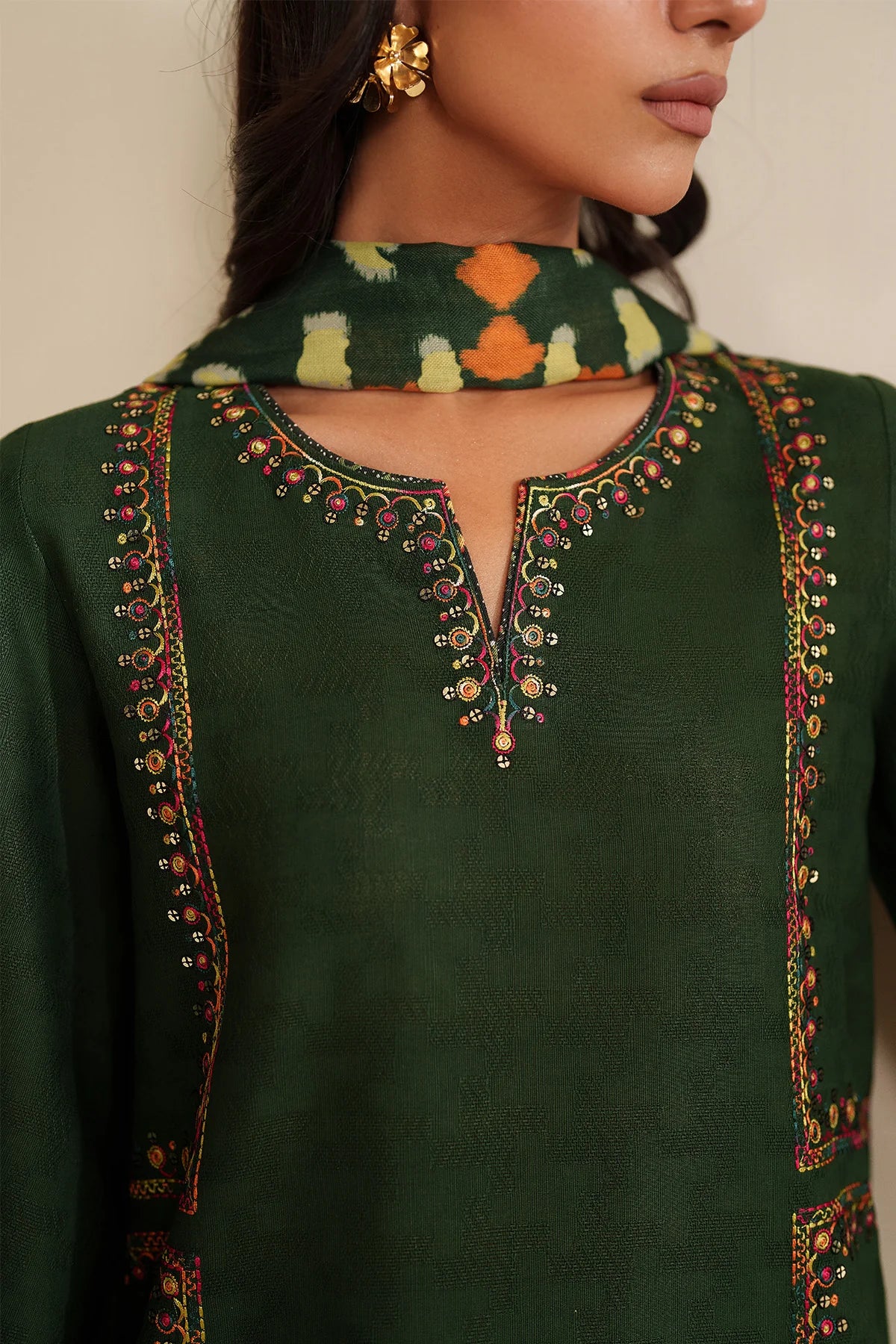 JZ-UW-D0212-0 | EMBROIDERED JACQUARD KHADDAR | Jazmin
