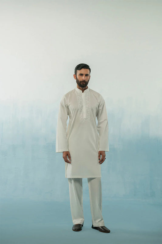 'White' Embroidered Kurta Pajama | REPUBLIC MENSWEAR