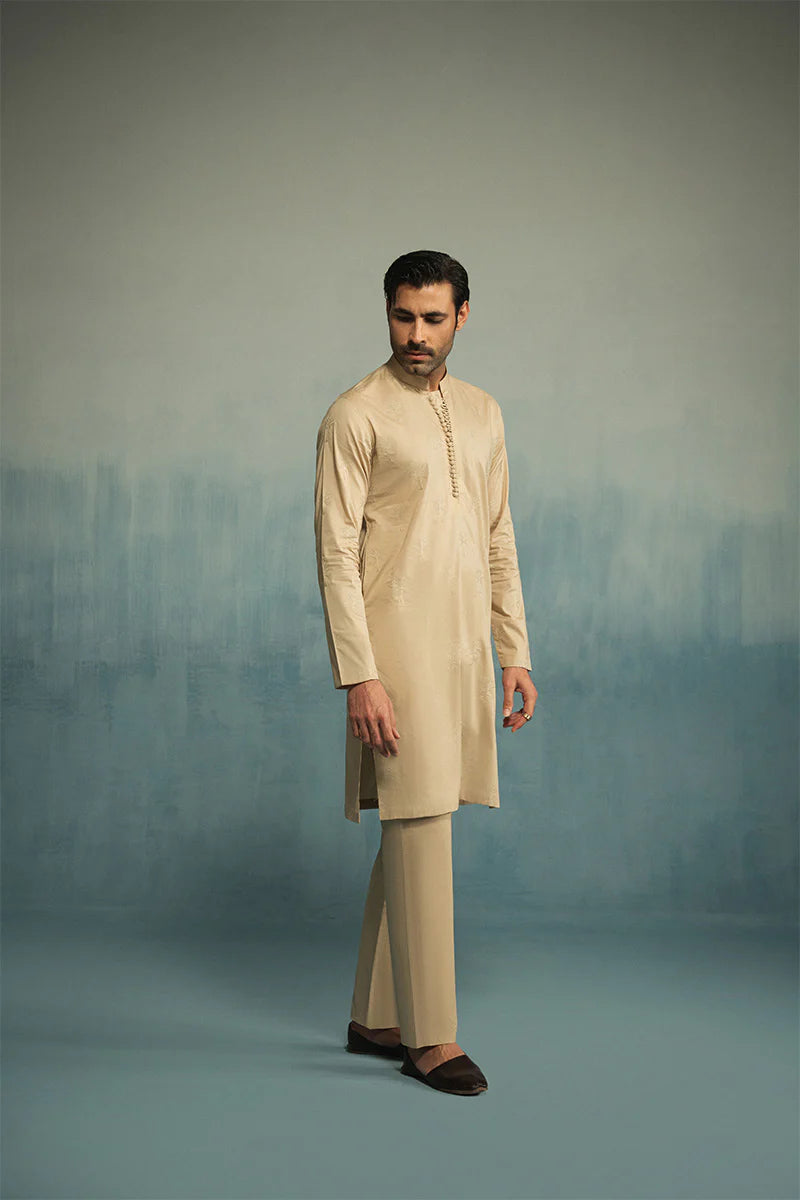 'Sand Brown' Embroidered Kurta Pajama | REPUBLIC MENSWEAR