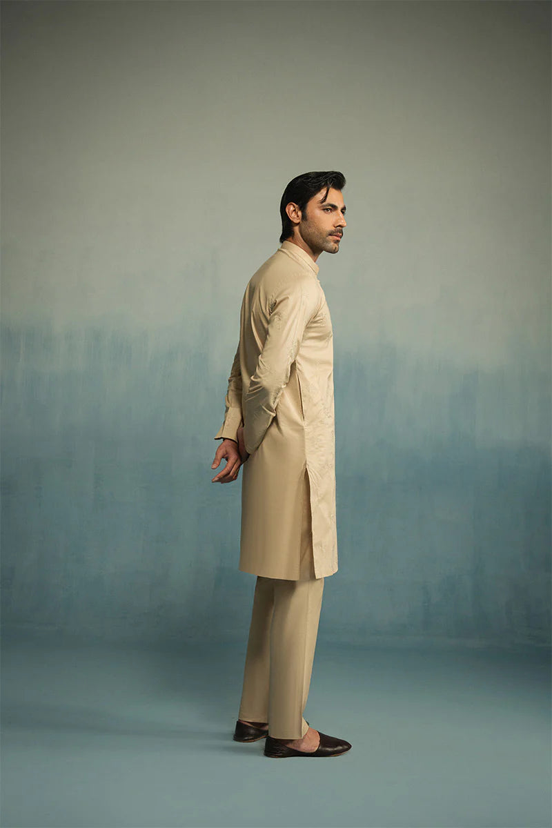'Sand Brown' Embroidered Kurta Pajama | REPUBLIC MENSWEAR