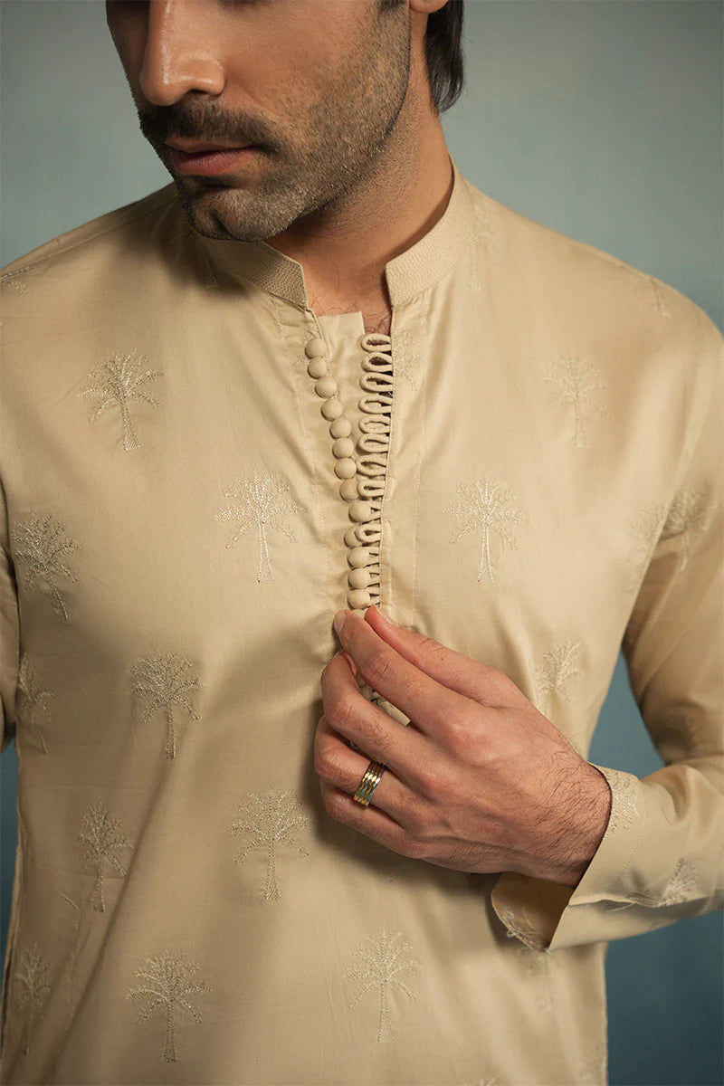 'Sand Brown' Embroidered Kurta Pajama | REPUBLIC MENSWEAR