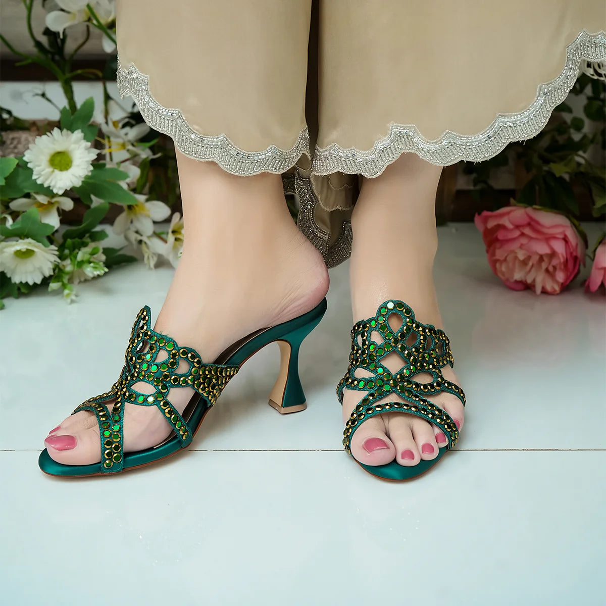 Valentina - Green Heels | L'AMOUR | FOOTWEAR