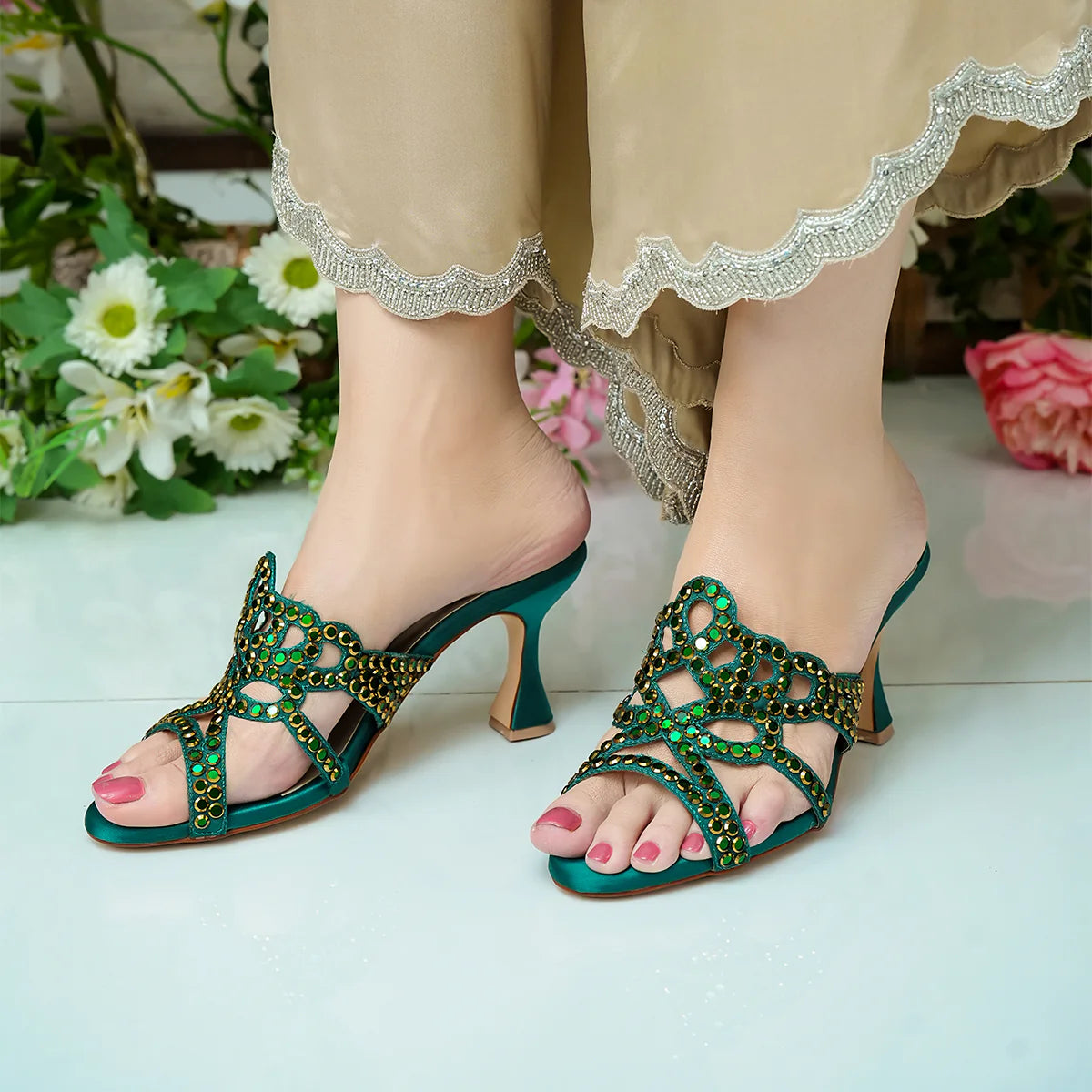 Valentina - Green Heels | L'AMOUR | FOOTWEAR