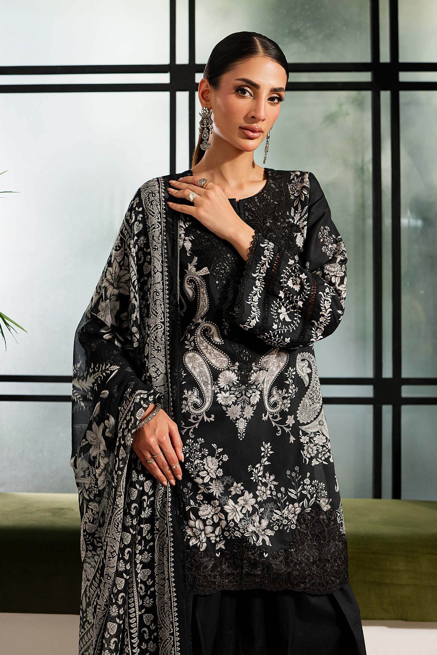 DW-MN26-02 | 3 Piece Embroidered Lawn Suit | MARIA.B