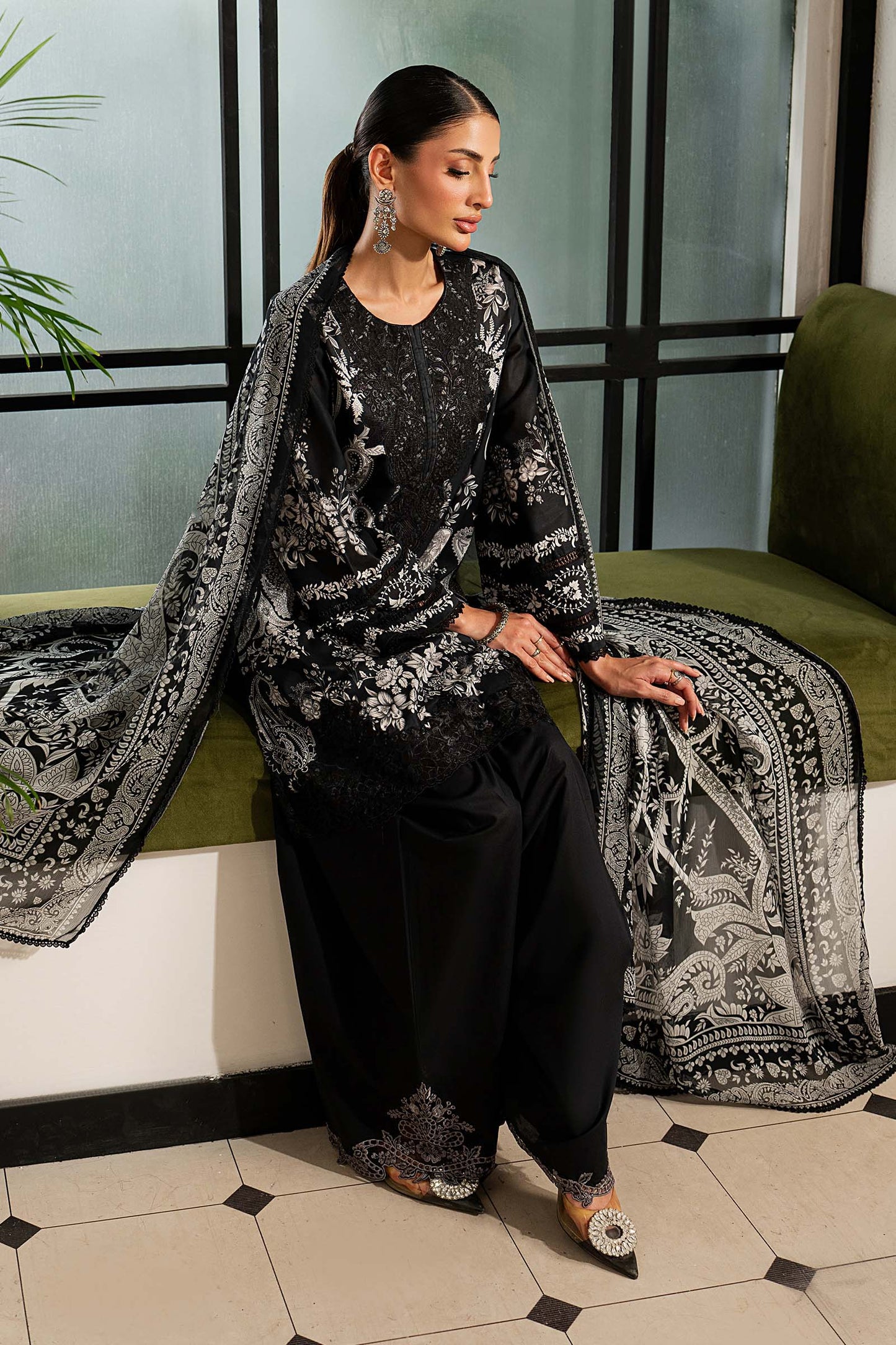 DW-MN26-02 | 3 Piece Embroidered Lawn Suit | MARIA.B