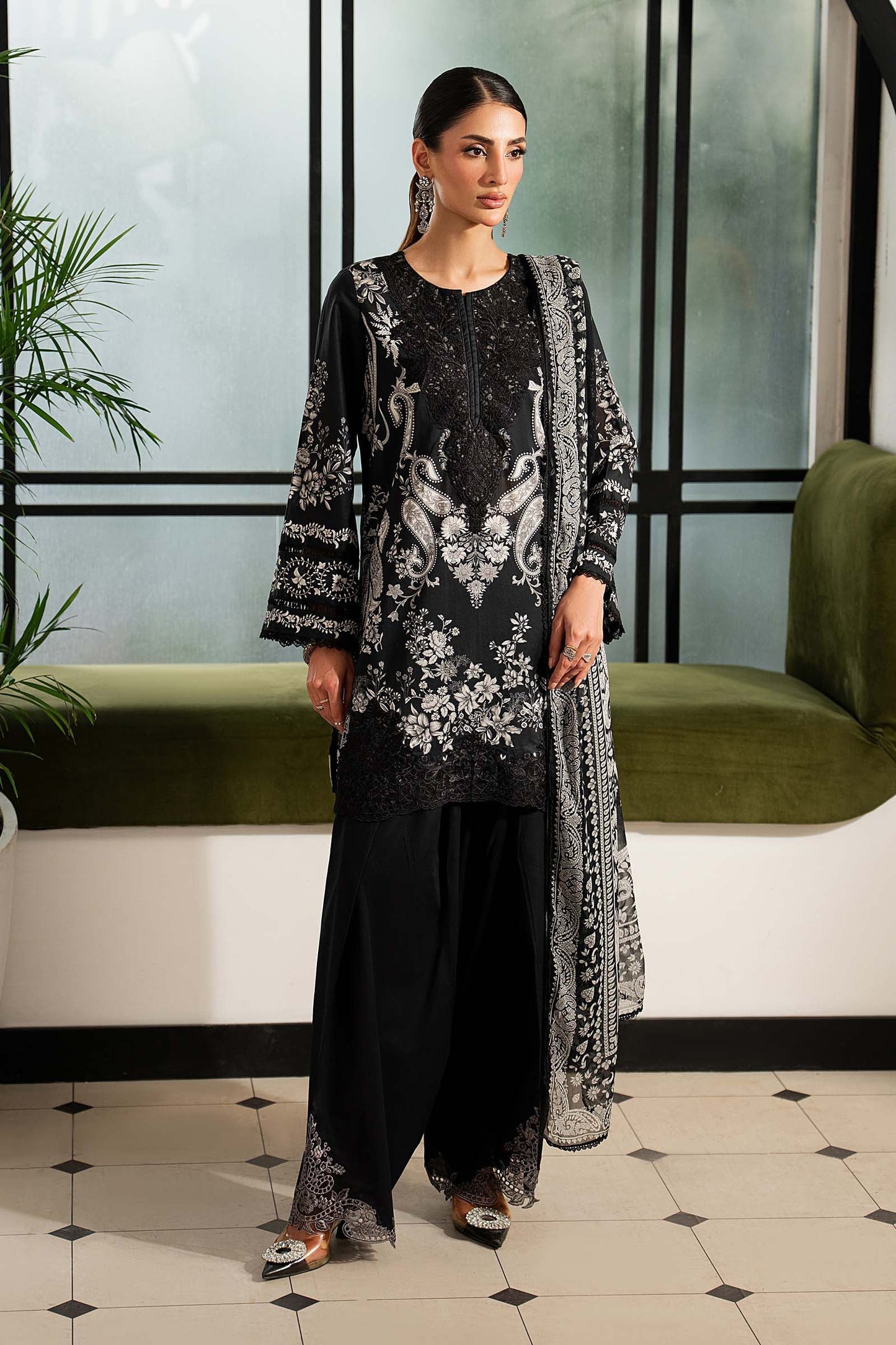 DW-MN26-02 | 3 Piece Embroidered Lawn Suit | MARIA.B
