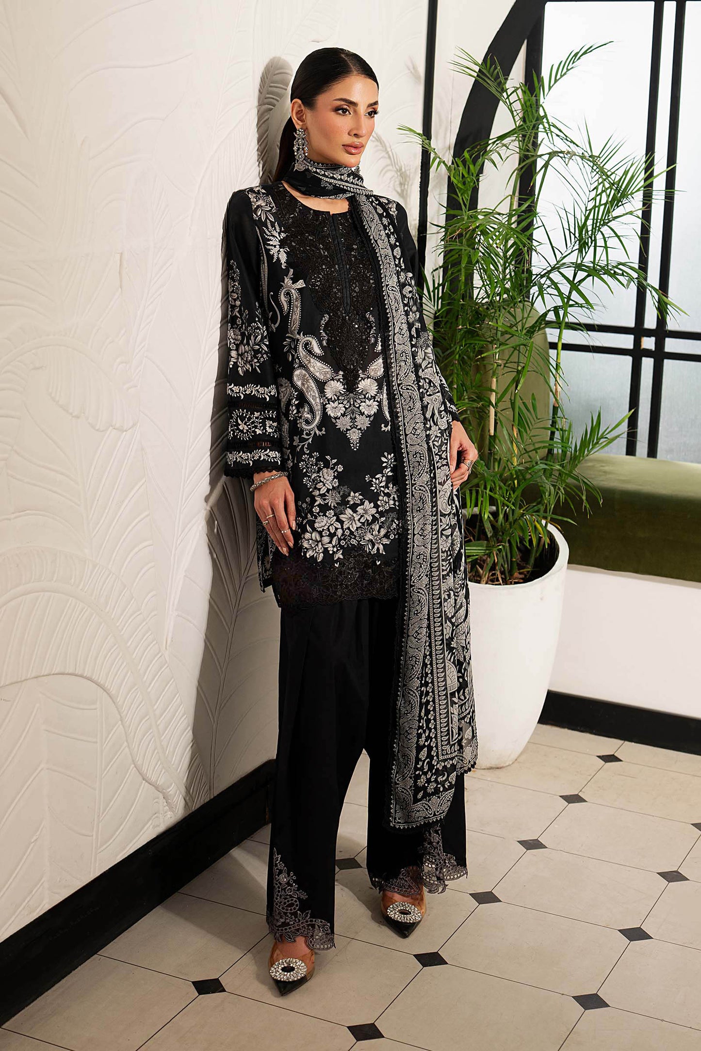 DW-MN26-02 | 3 Piece Embroidered Lawn Suit | MARIA.B
