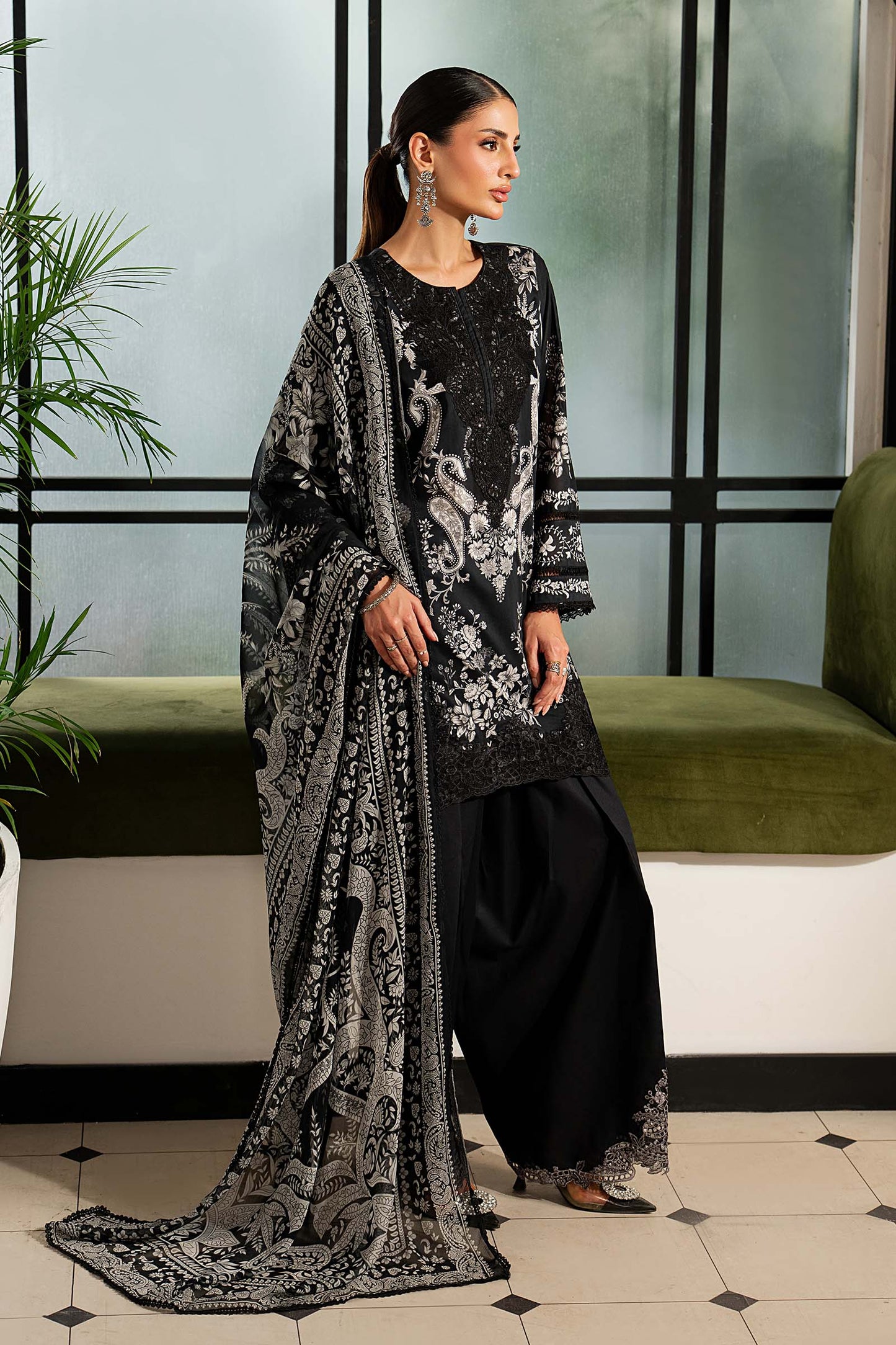 DW-MN26-02 | 3 Piece Embroidered Lawn Suit | MARIA.B