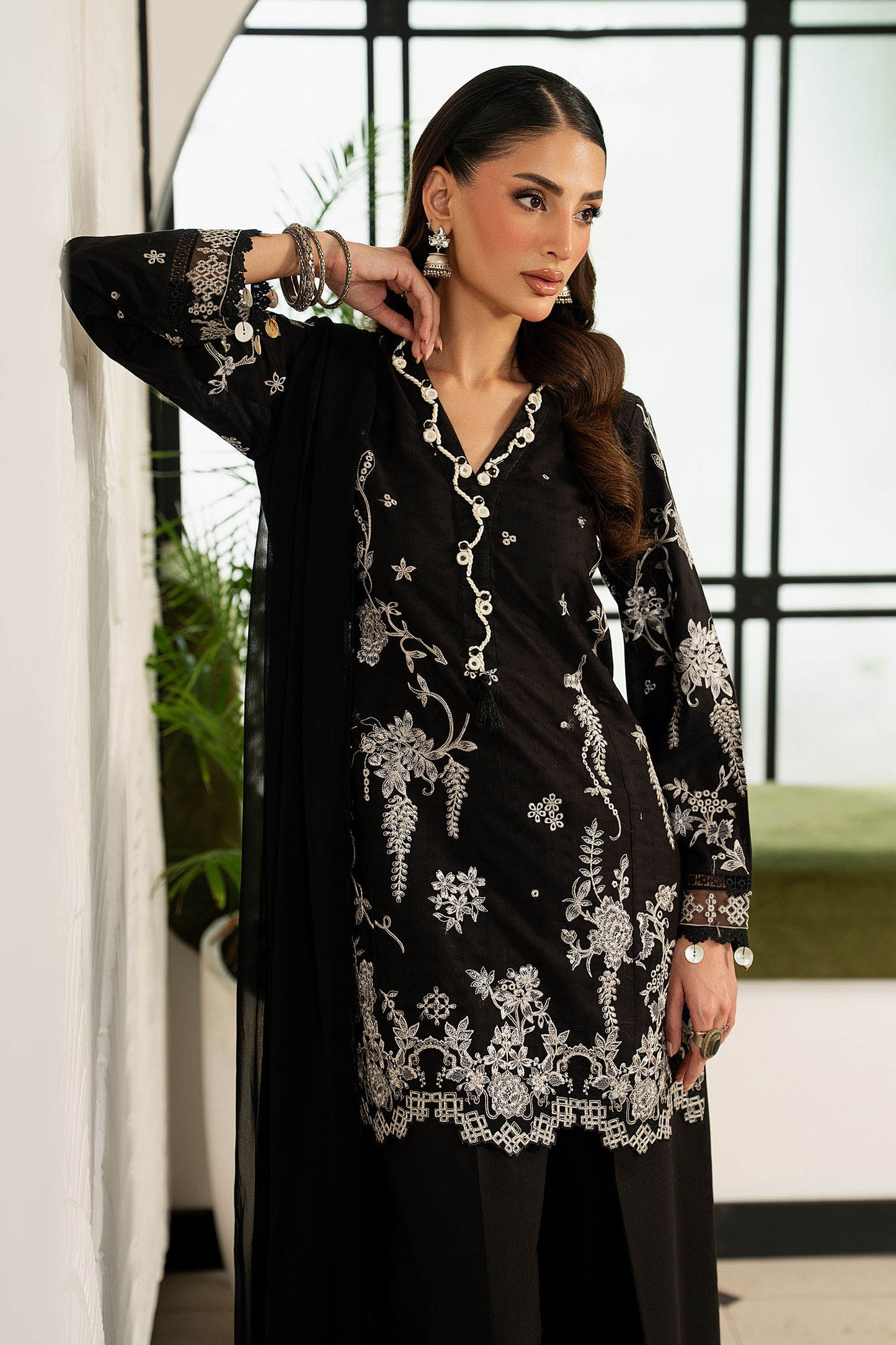 DW-MN26-08 | 3 Piece Embroidered Dobby Lawn Suit | MARIA.B