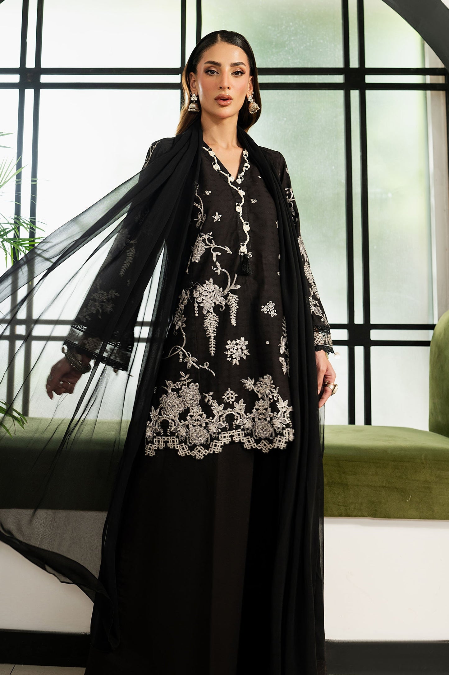 DW-MN26-08 | 3 Piece Embroidered Dobby Lawn Suit | MARIA.B