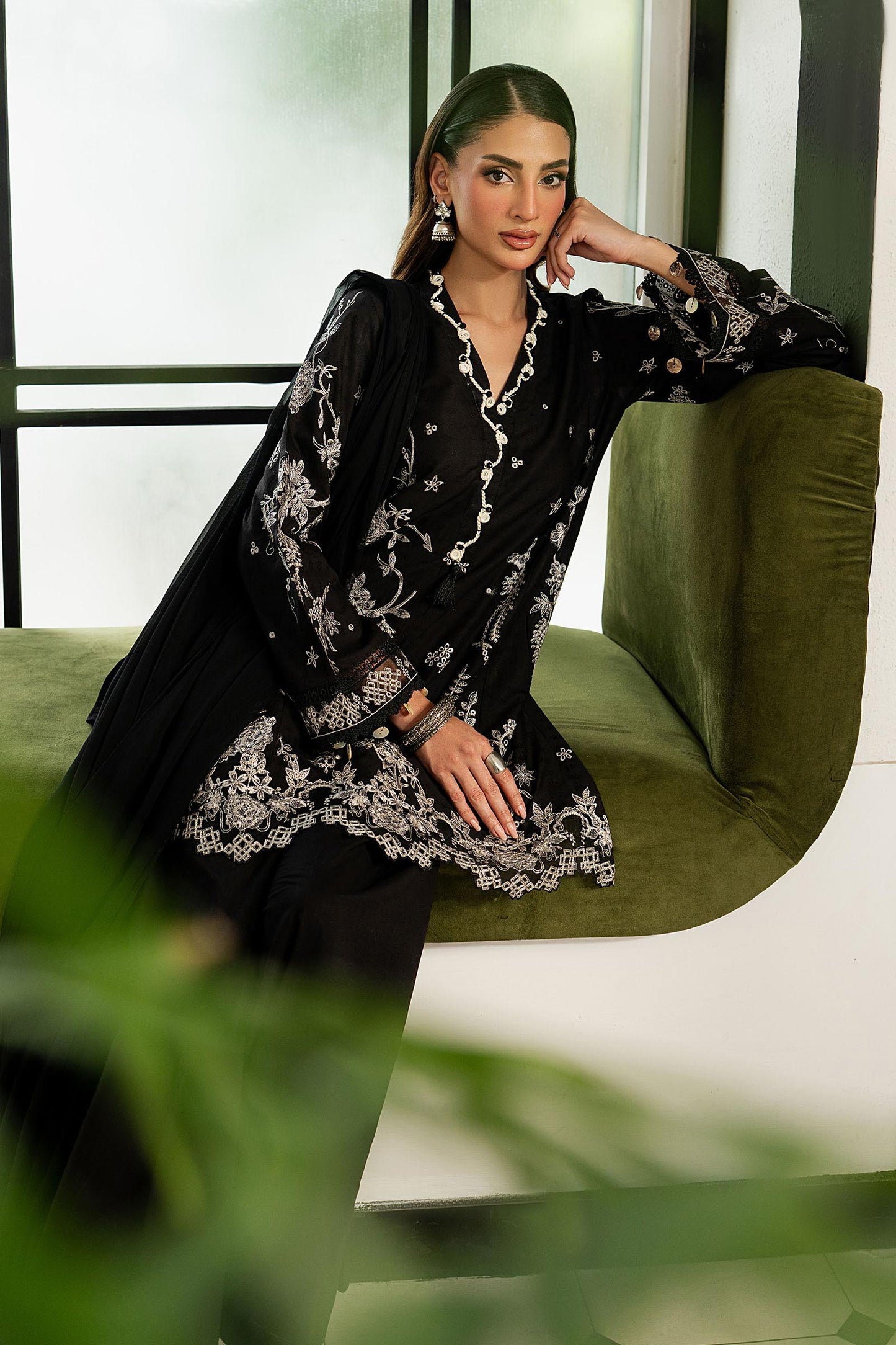 DW-MN26-08 | 3 Piece Embroidered Dobby Lawn Suit | MARIA.B