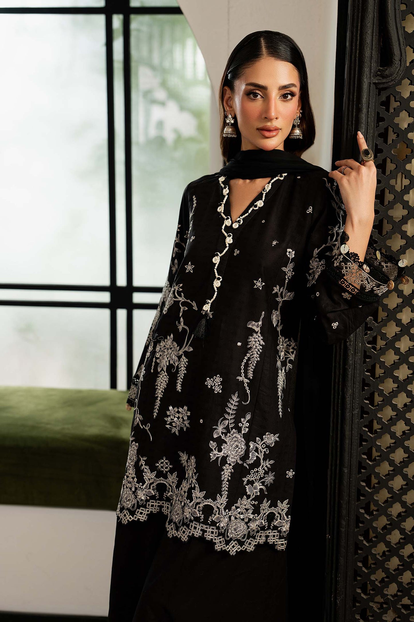 DW-MN26-08 | 3 Piece Embroidered Dobby Lawn Suit | MARIA.B