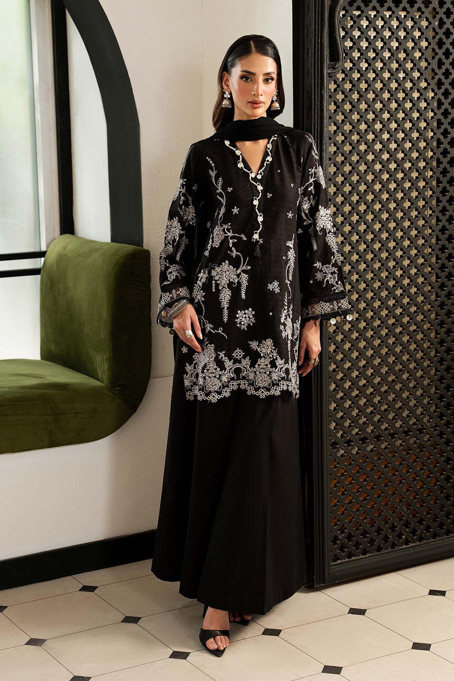 DW-MN26-08 | 3 Piece Embroidered Dobby Lawn Suit | MARIA.B