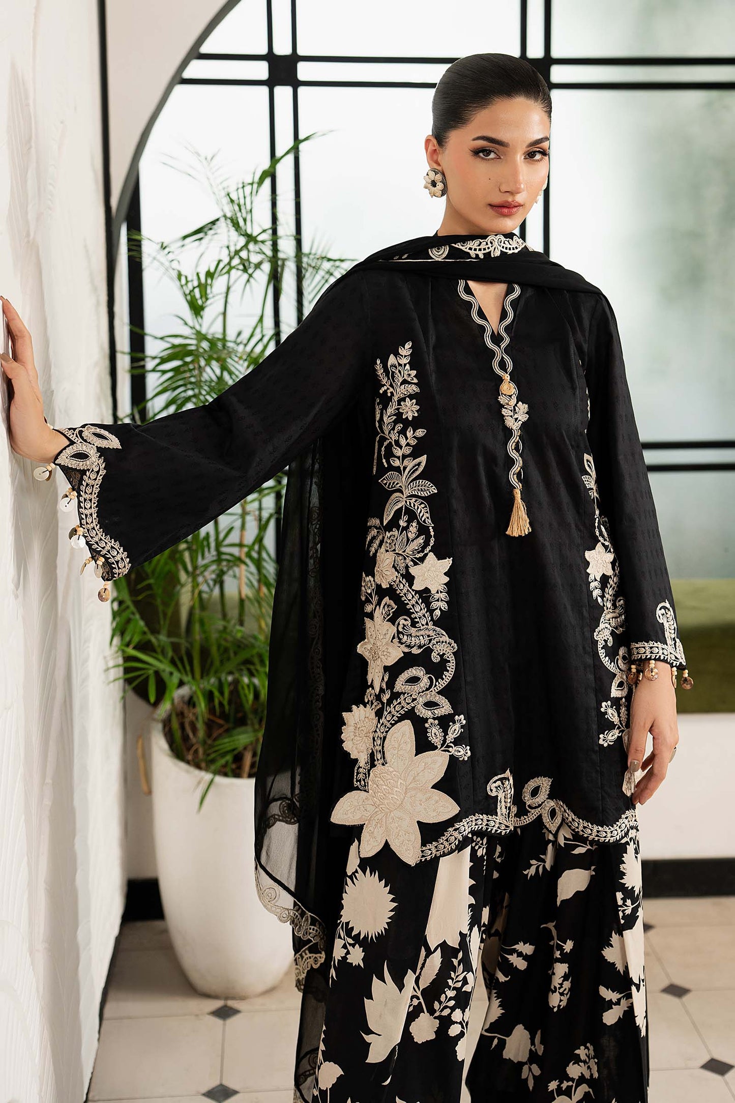 DW-MN26-10 | 3 Piece Embroidered Dobby Lawn Suit | MARIA.B