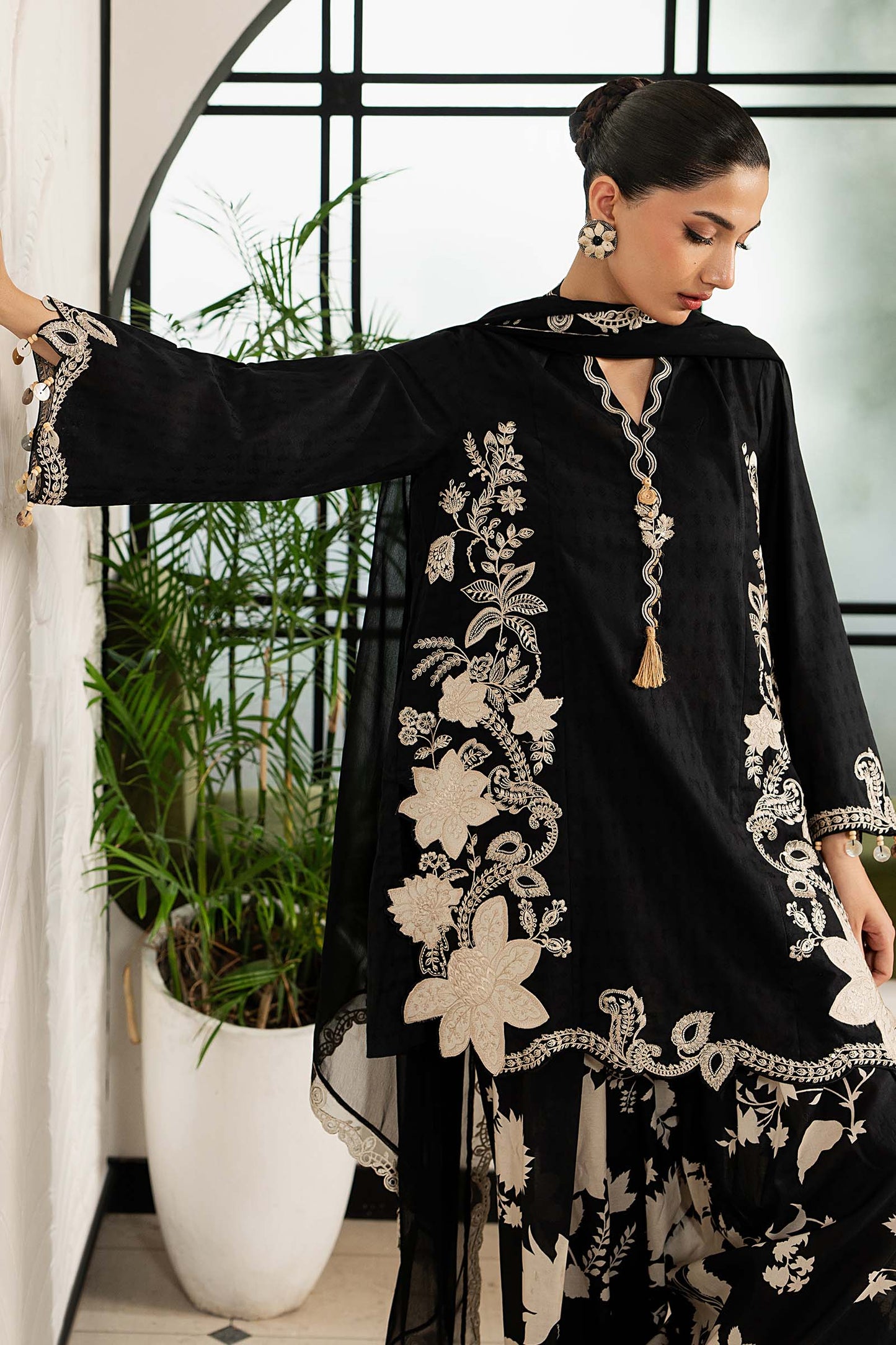 DW-MN26-10 | 3 Piece Embroidered Dobby Lawn Suit | MARIA.B