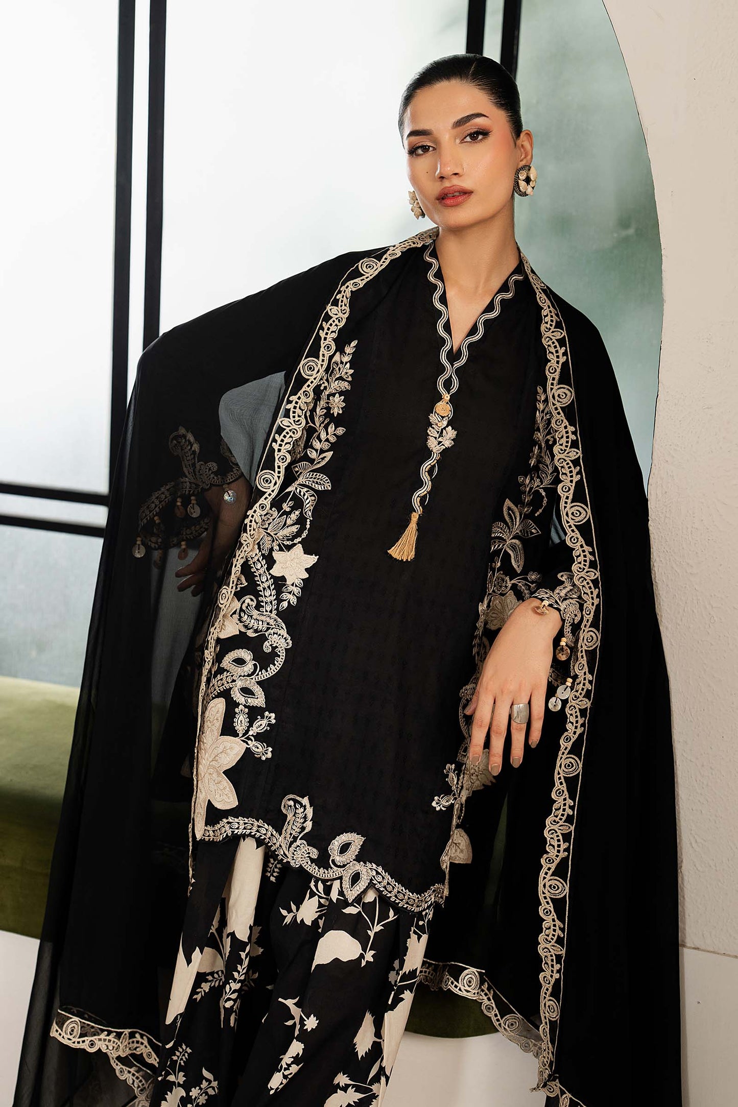 DW-MN26-10 | 3 Piece Embroidered Dobby Lawn Suit | MARIA.B