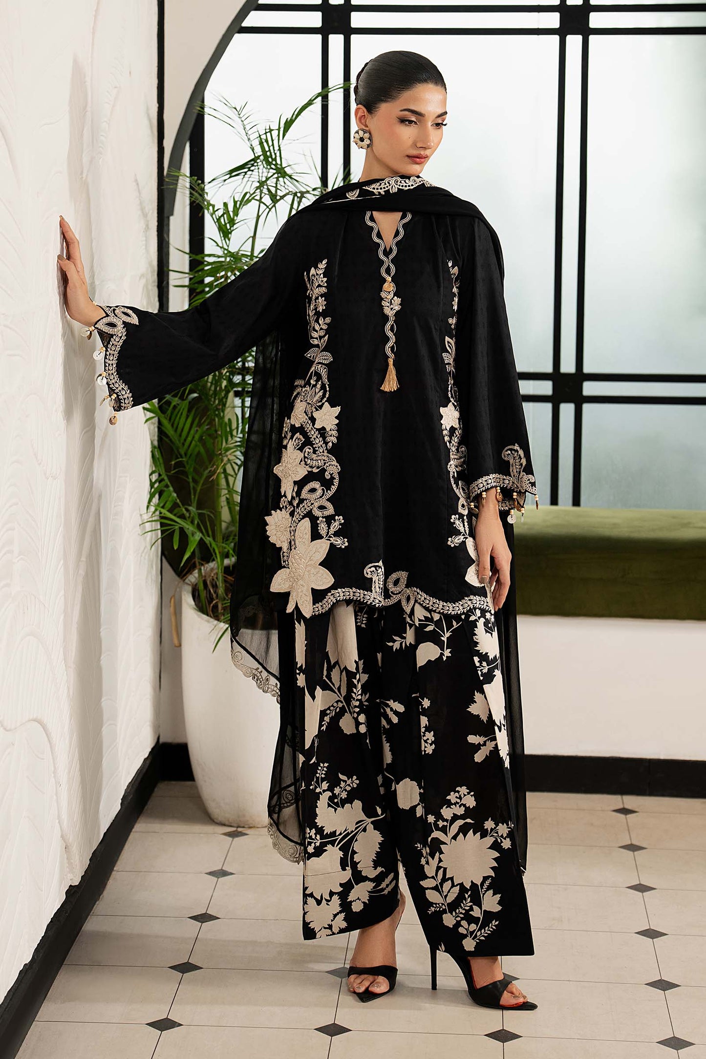 DW-MN26-10 | 3 Piece Embroidered Dobby Lawn Suit | MARIA.B