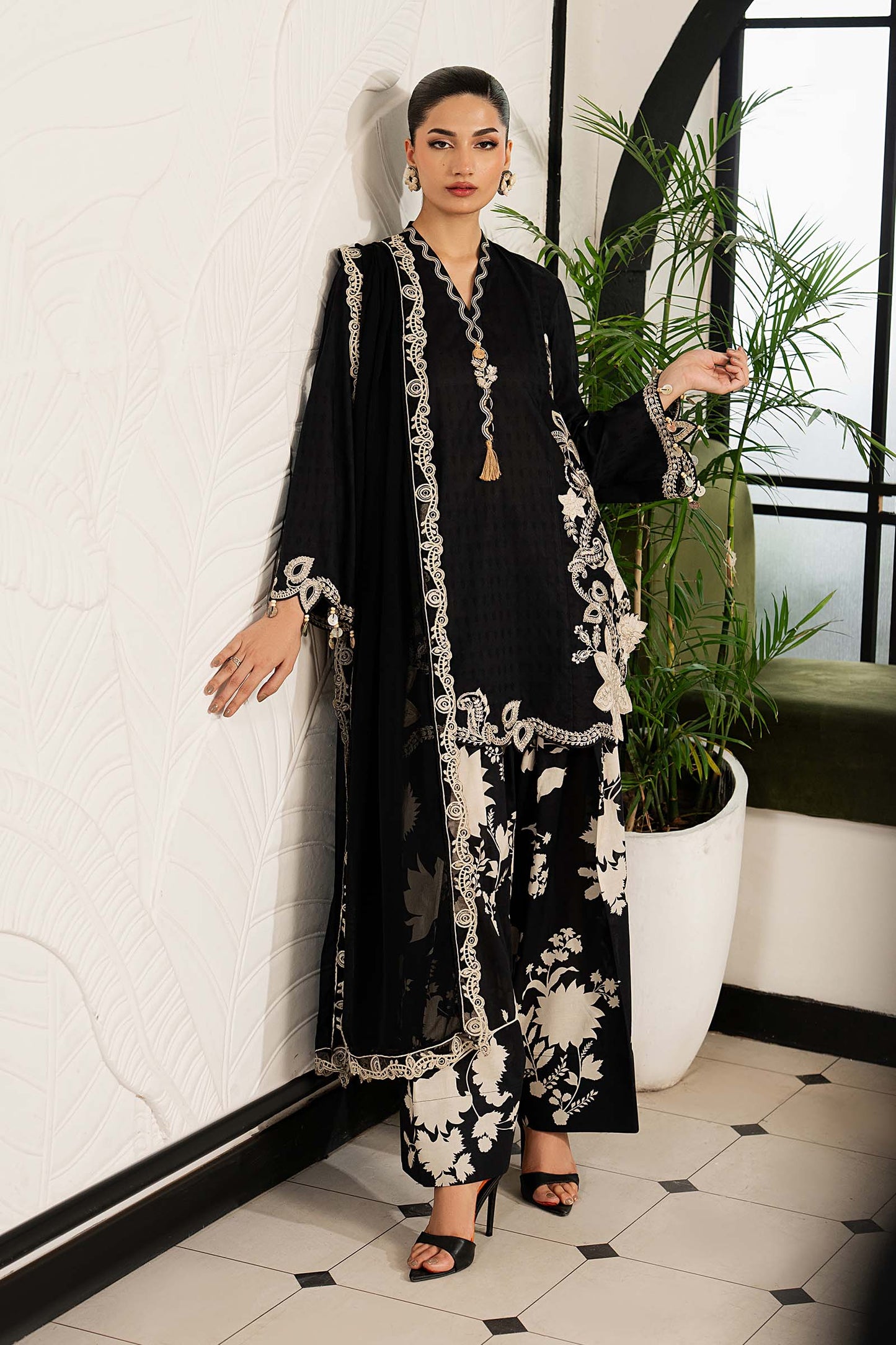 DW-MN26-10 | 3 Piece Embroidered Dobby Lawn Suit | MARIA.B